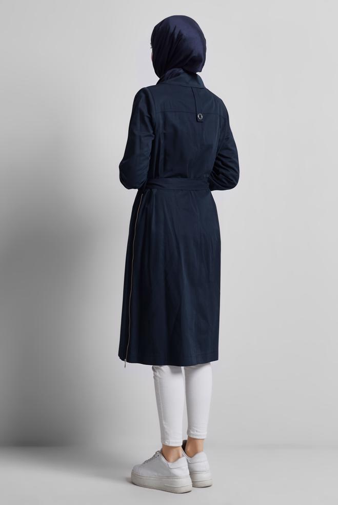Vêtements hijab BLEU MARINE TRENCH-COAT CEINTURÉ 10958 - ALVİNA