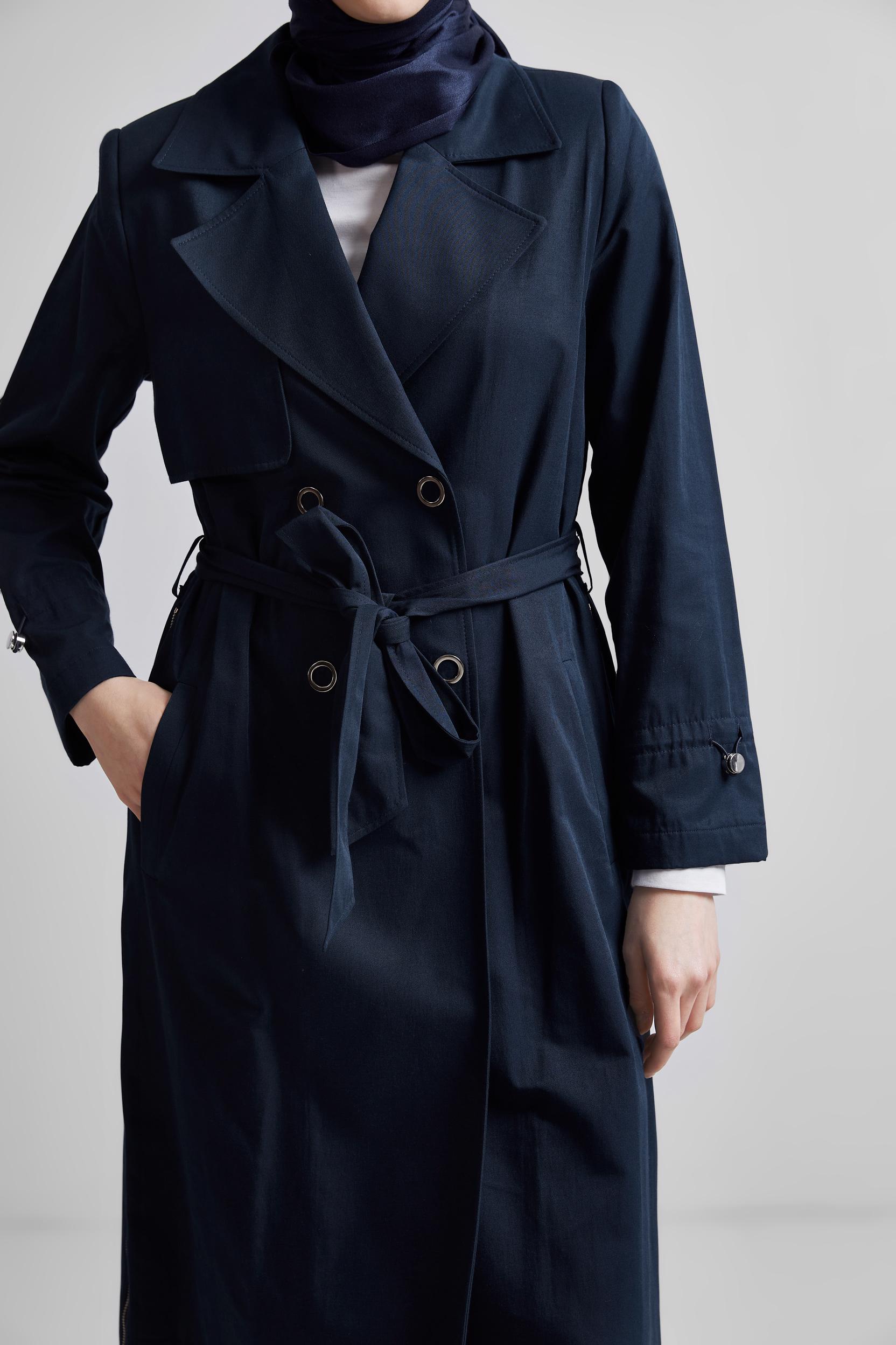 Vêtements hijab BLEU MARINE TRENCH-COAT CEINTURÉ 10958