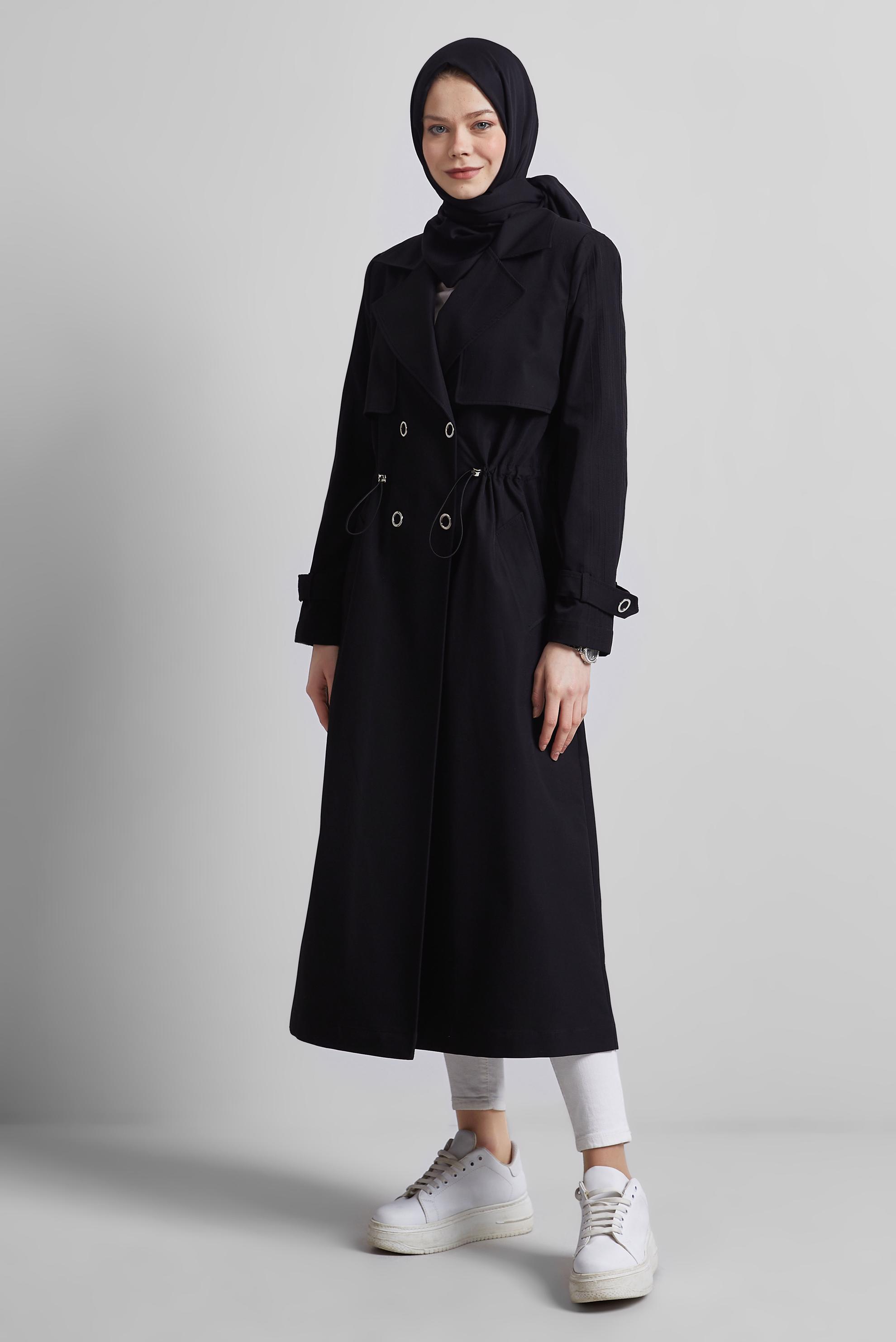Vêtements hijab NOIR TRENCH-COAT À TAILLE SMOKING 10959
