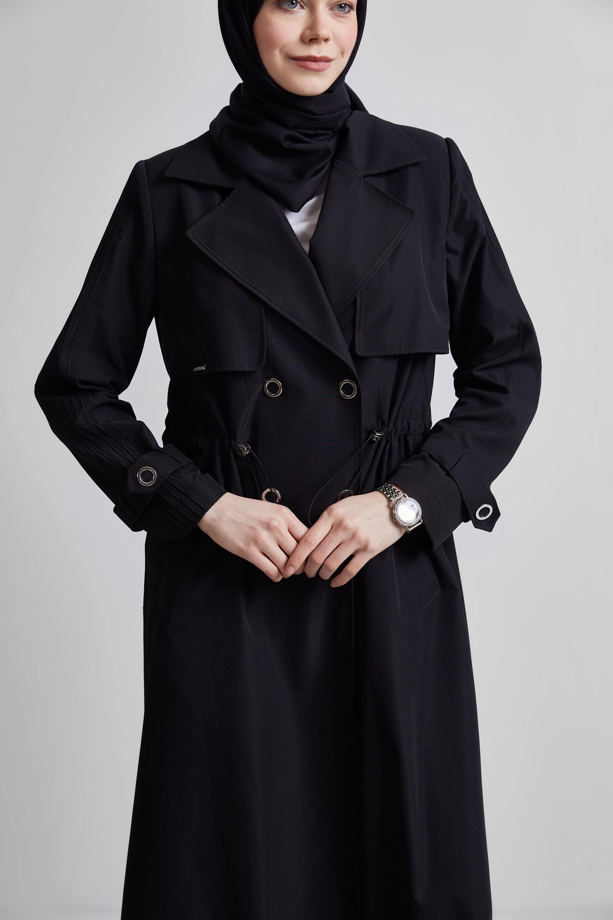Vêtements hijab NOIR TRENCH-COAT À TAILLE SMOKING 10959