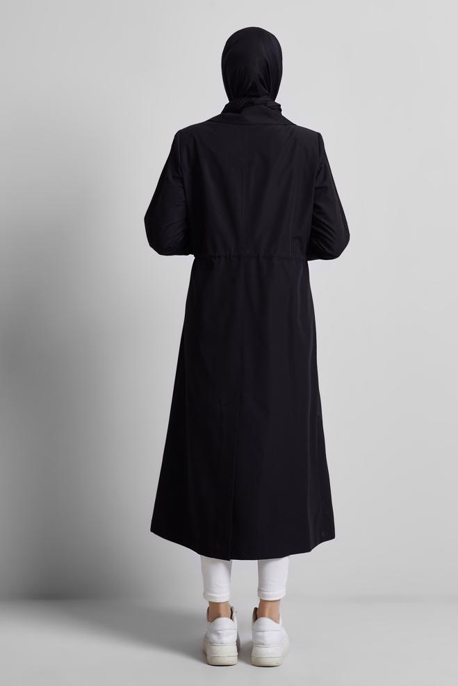 Vêtements hijab NOIR TRENCH-COAT À TAILLE SMOKING 10959 - ALVİNA