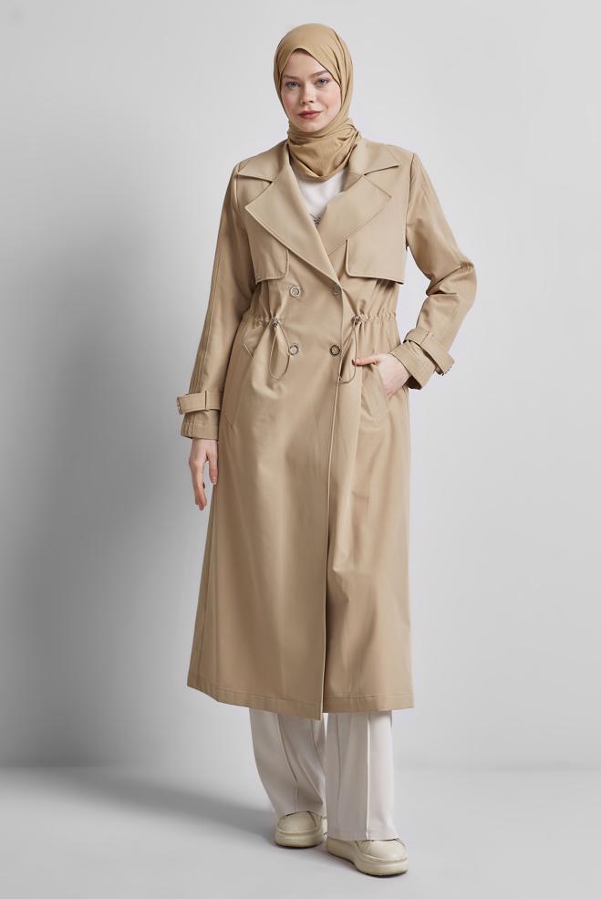 Vêtements hijab BRUN TRENCH-COAT À TAILLE SMOKING 10959 - ALVİNA