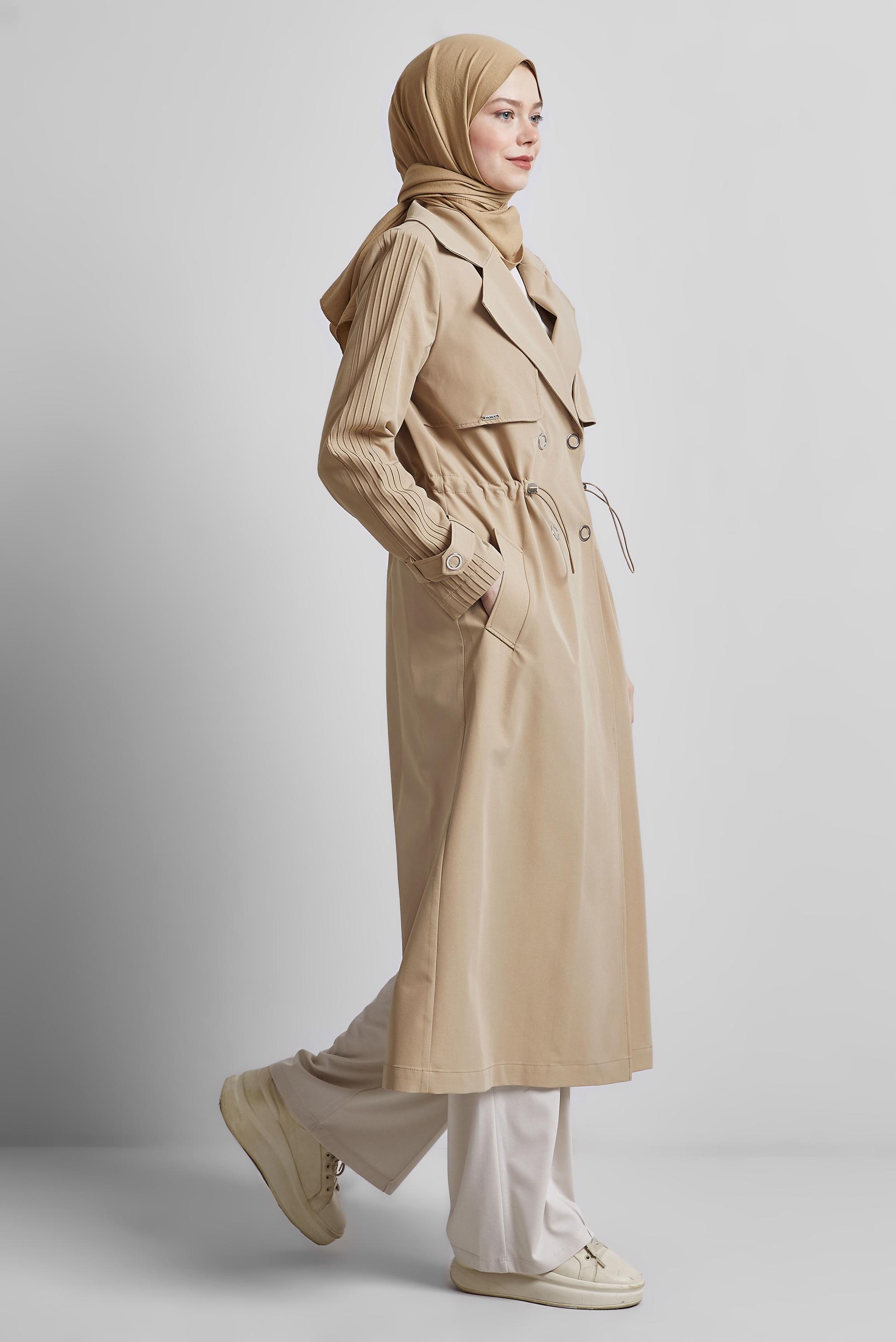 Hijab clothing BROWN SMOCKING WAIST TRENCH COAT 10959