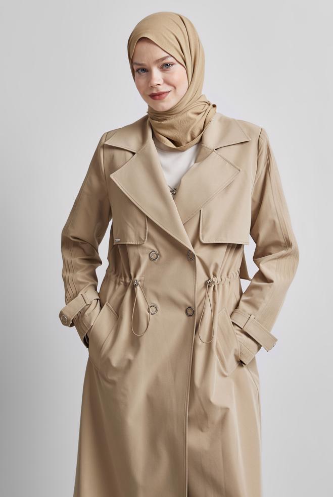 Vêtements hijab BRUN TRENCH-COAT À TAILLE SMOKING 10959 - ALVİNA