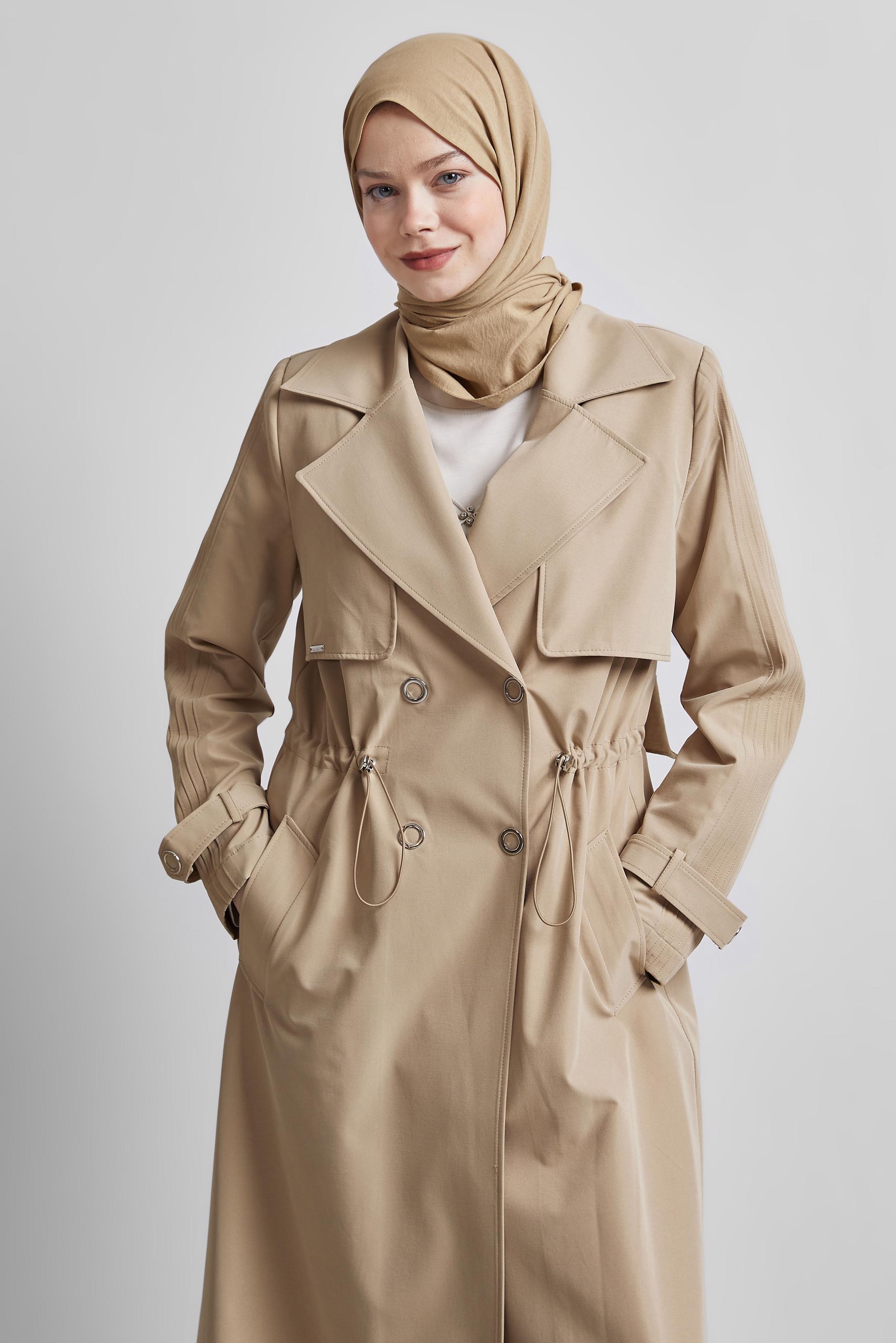 Hijab clothing BROWN SMOCKING WAIST TRENCH COAT 10959