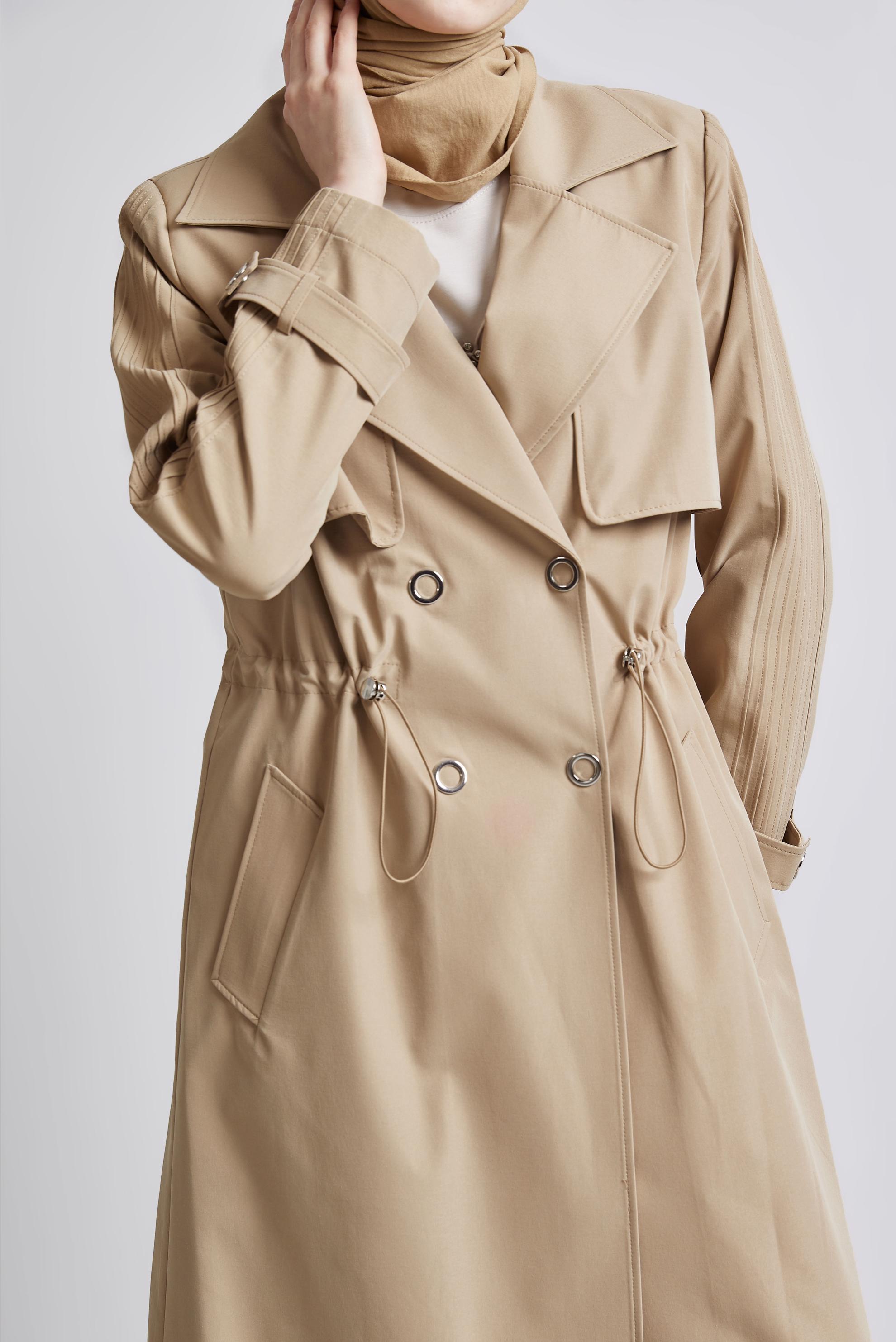 Hijab clothing BROWN SMOCKING WAIST TRENCH COAT 10959