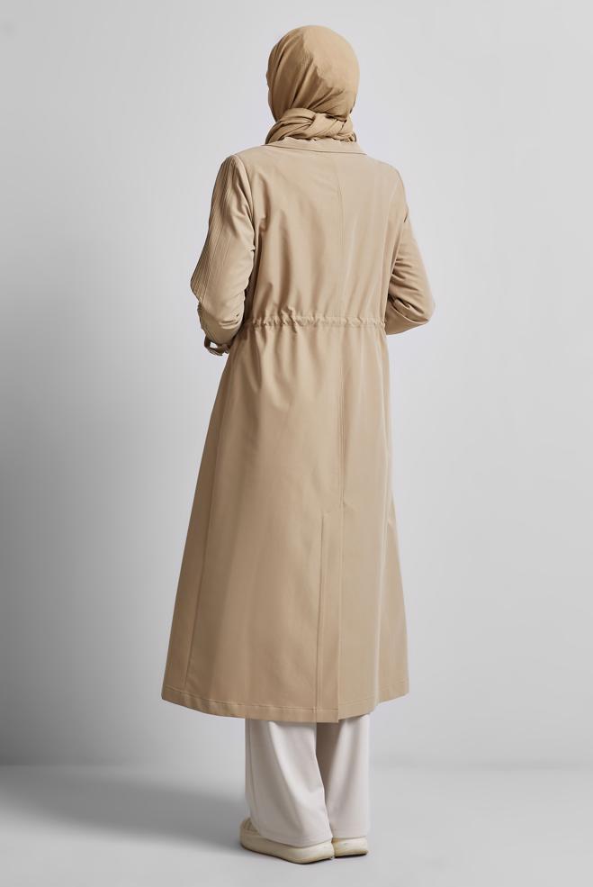 Vêtements hijab BRUN TRENCH-COAT À TAILLE SMOKING 10959 - ALVİNA