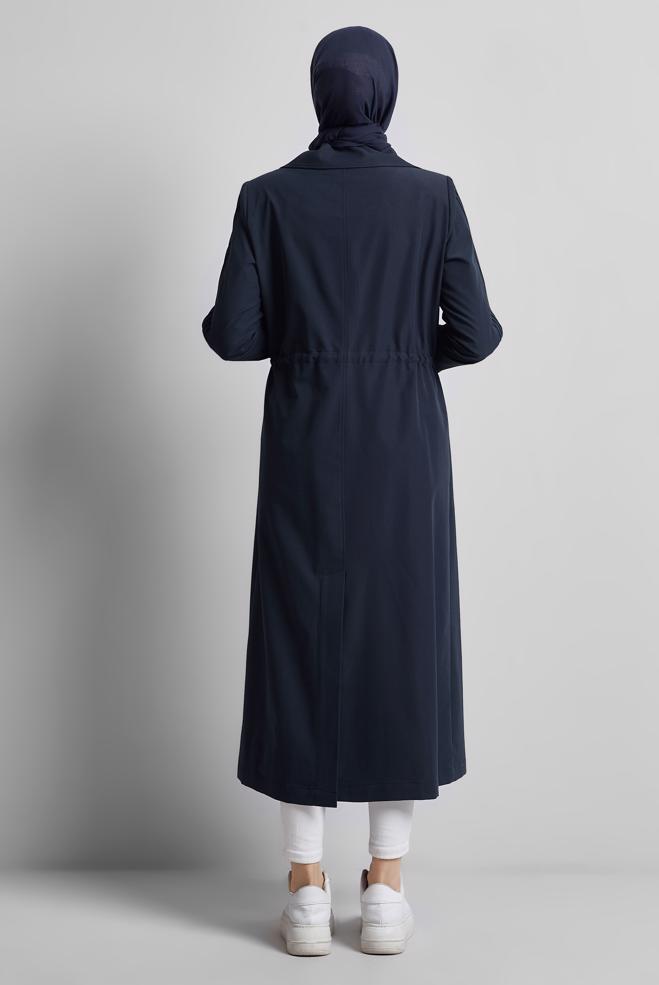 Vêtements hijab BLEU MARINE TRENCH-COAT À TAILLE SMOKING 10959 - ALVİNA