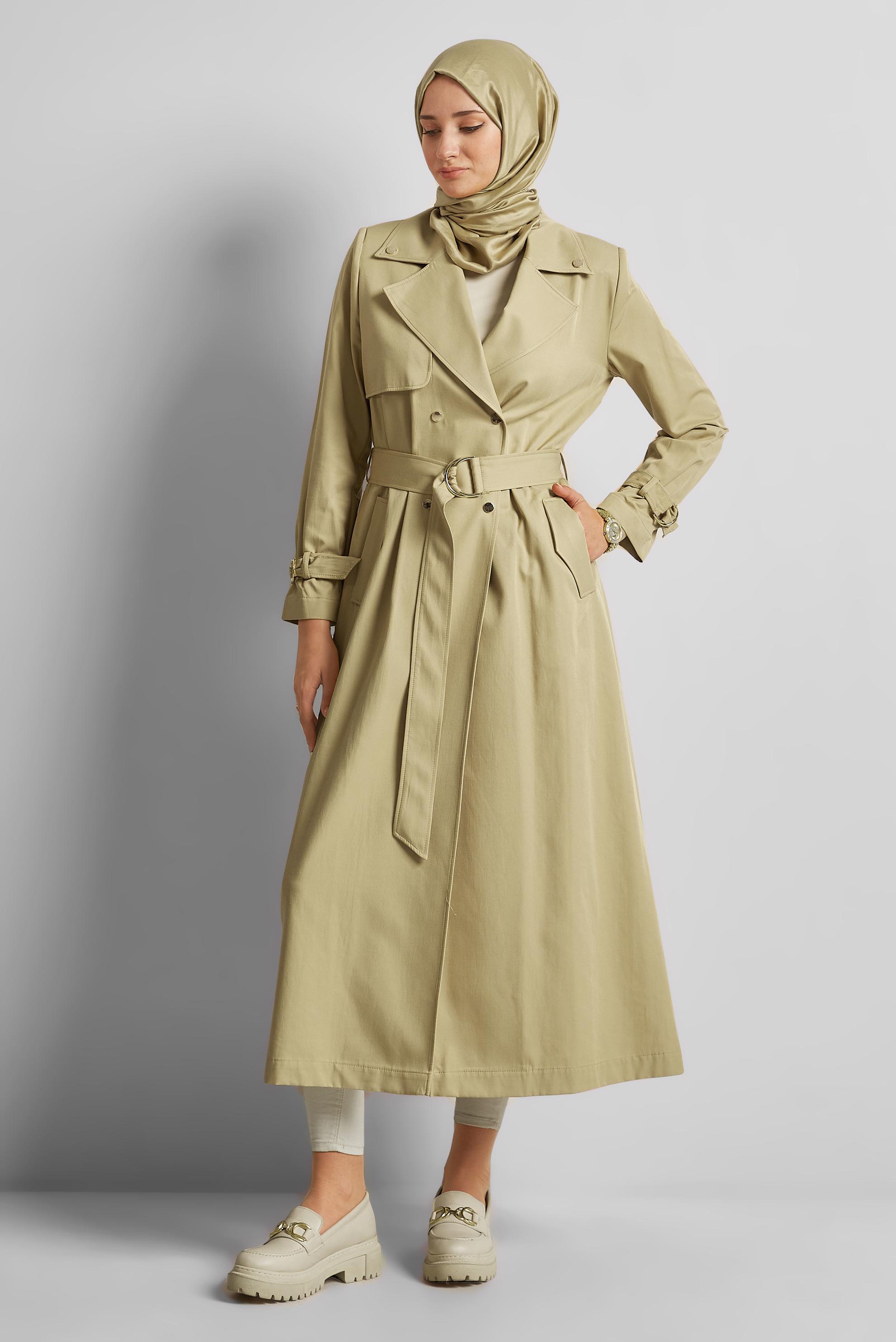 Tesettür giyim KAHVE KUŞAKLI TRENÇKOT 10960