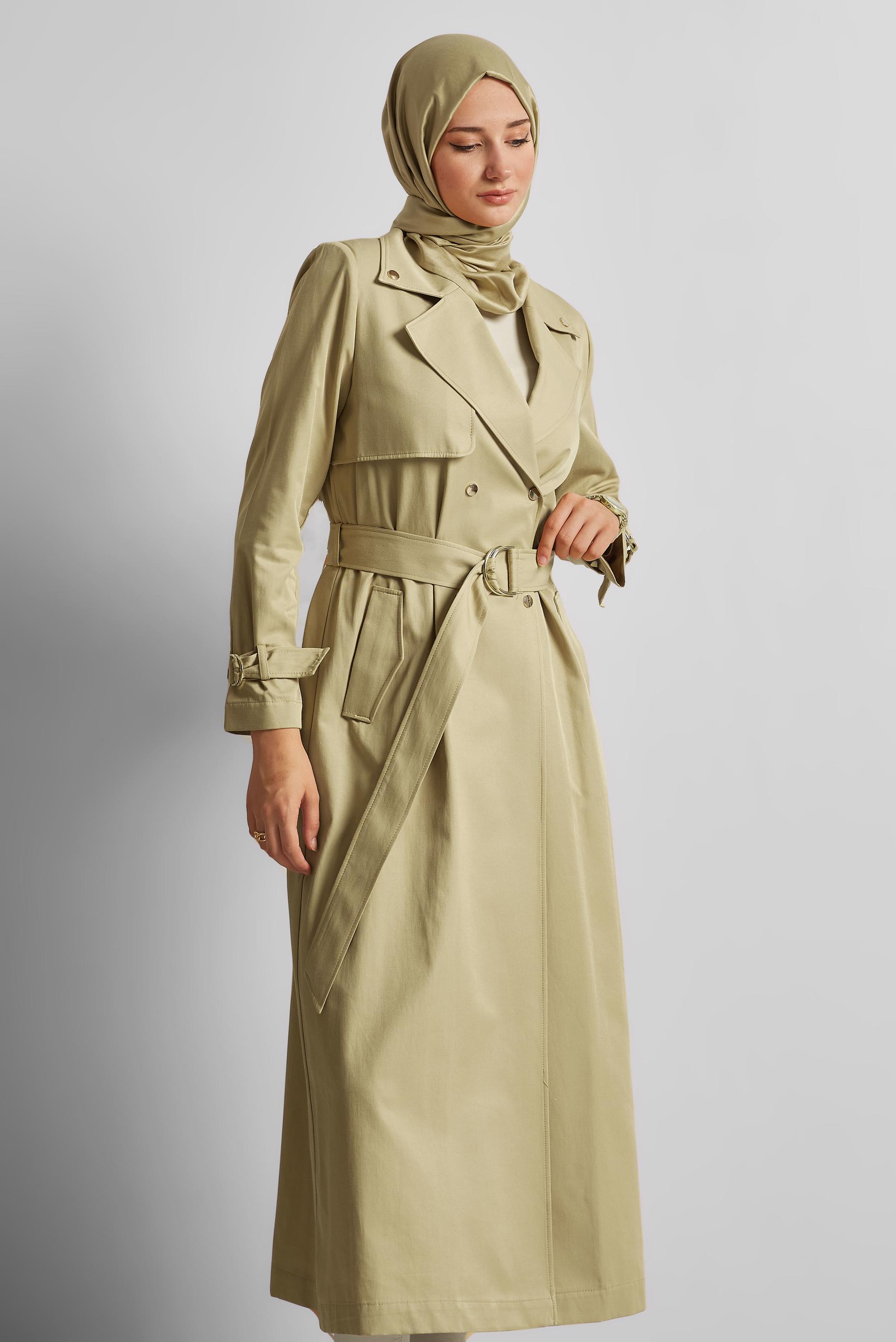 Tesettür giyim KAHVE KUŞAKLI TRENÇKOT 10960