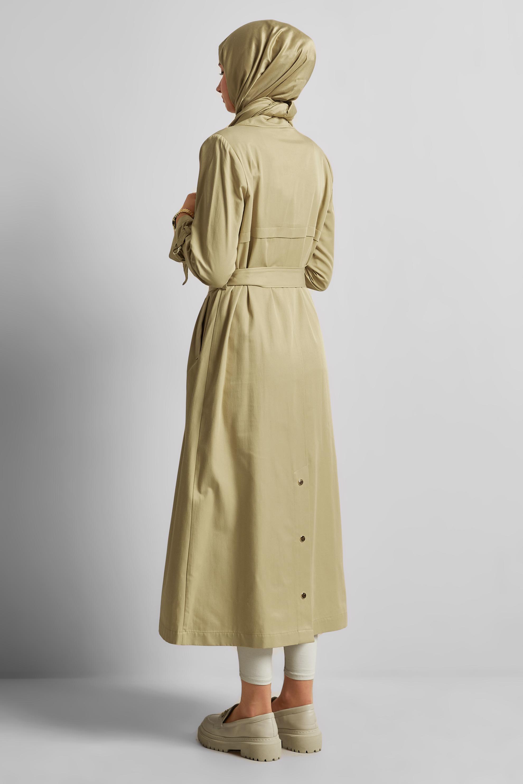 Tesettür giyim KAHVE KUŞAKLI TRENÇKOT 10960