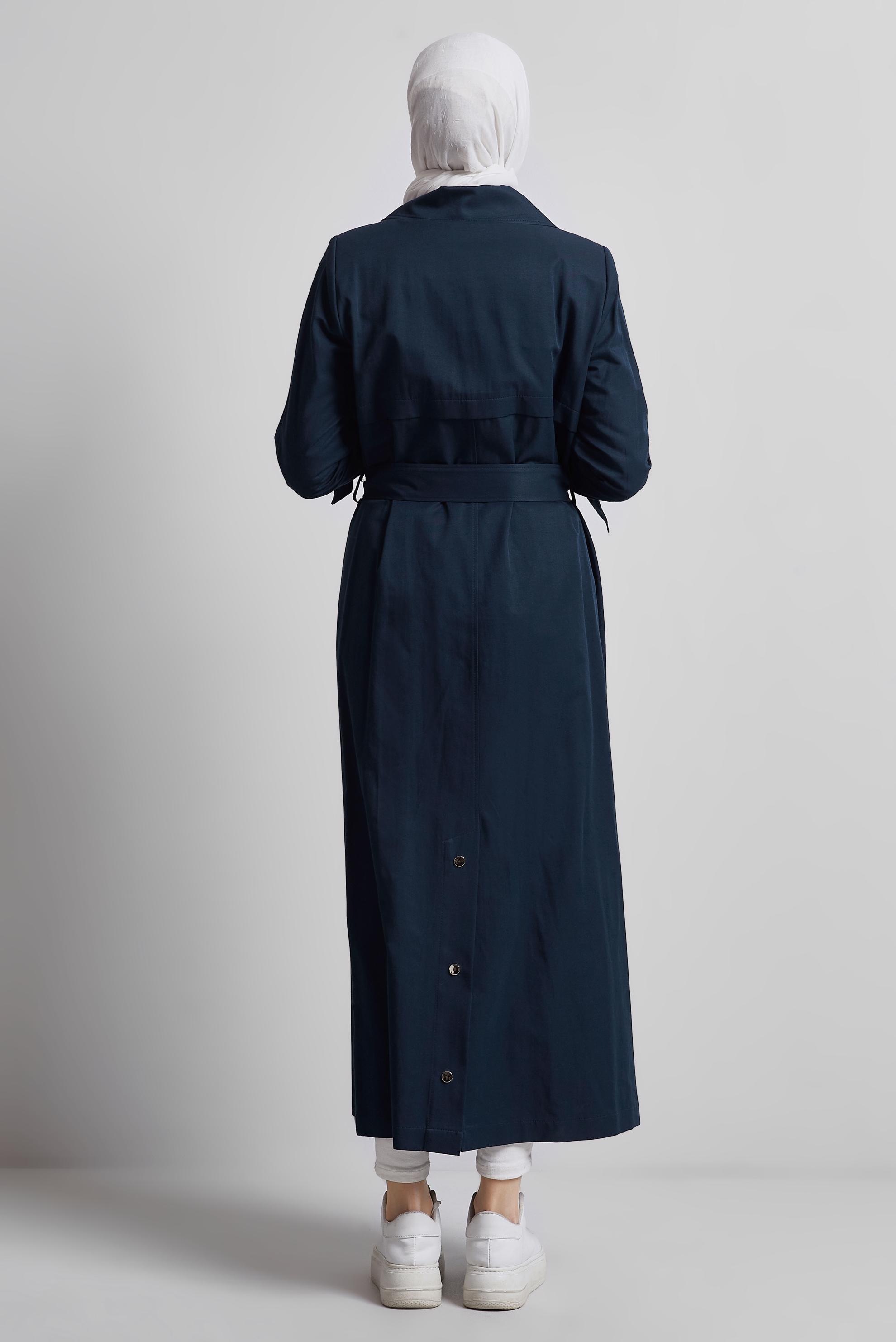 Tesettür giyim LACİVERT KUŞAKLI TRENÇKOT 10960