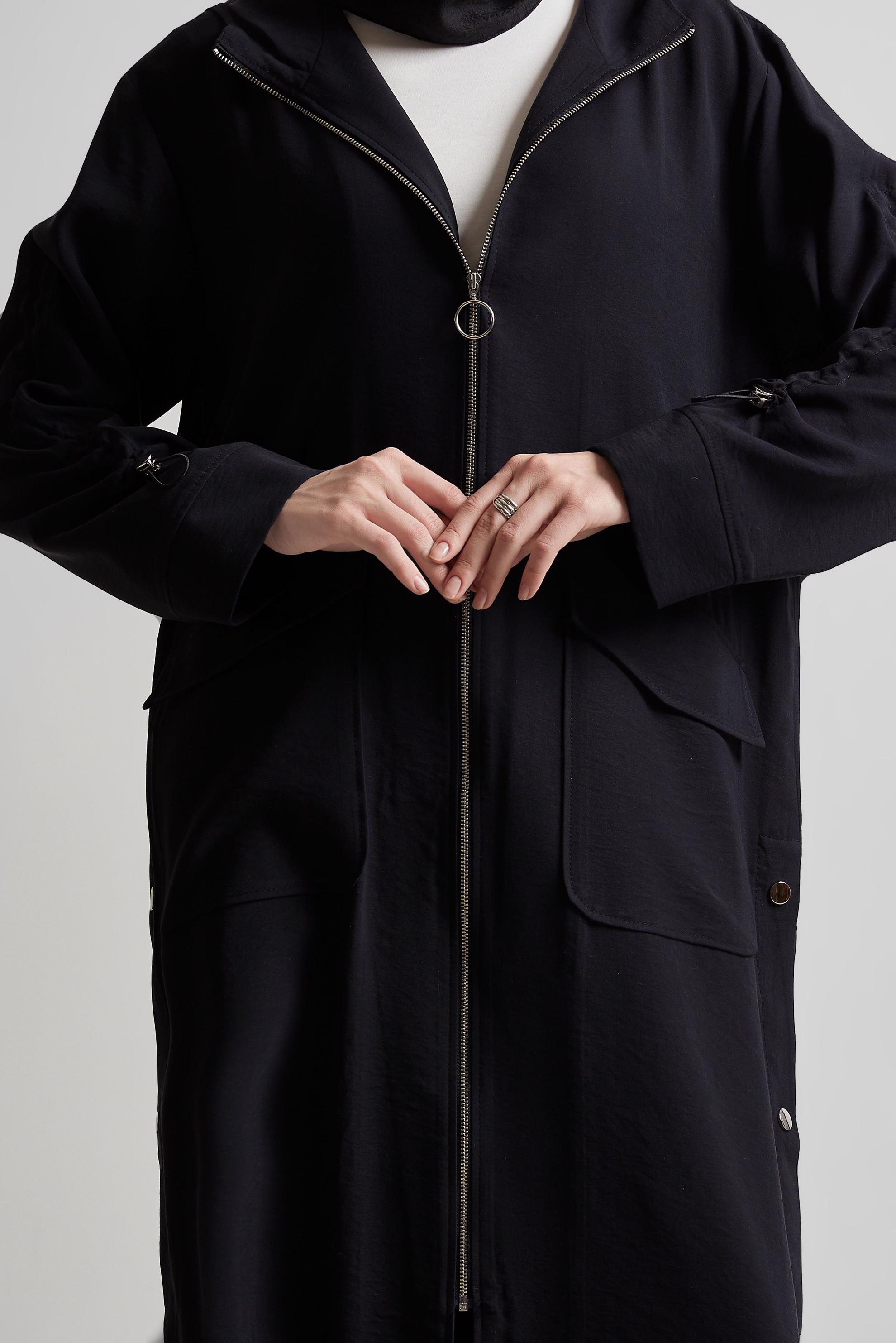 Hijab clothing BLACK HOODED TRENCH COAT 10961