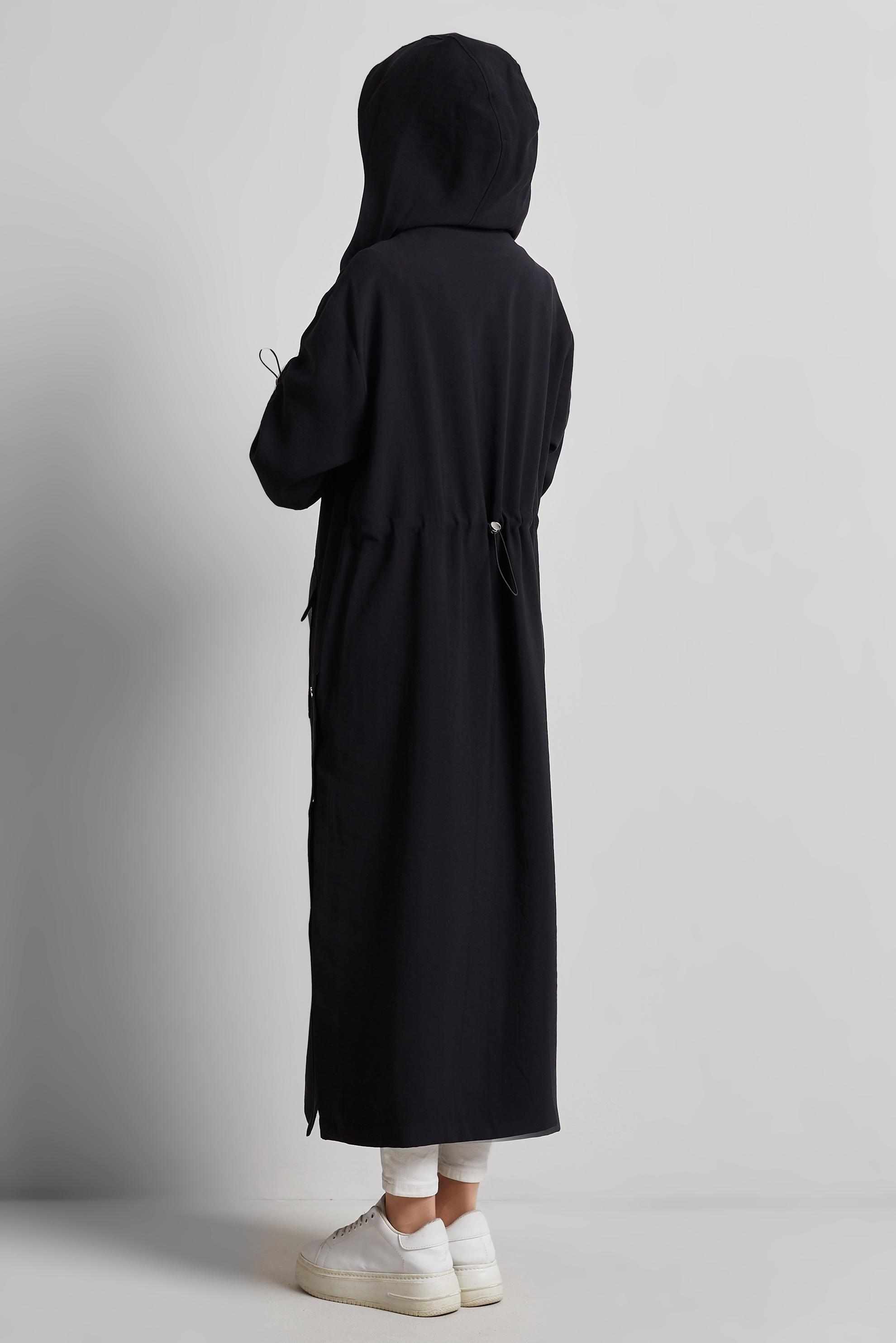 Hijab clothing BLACK HOODED TRENCH COAT 10961