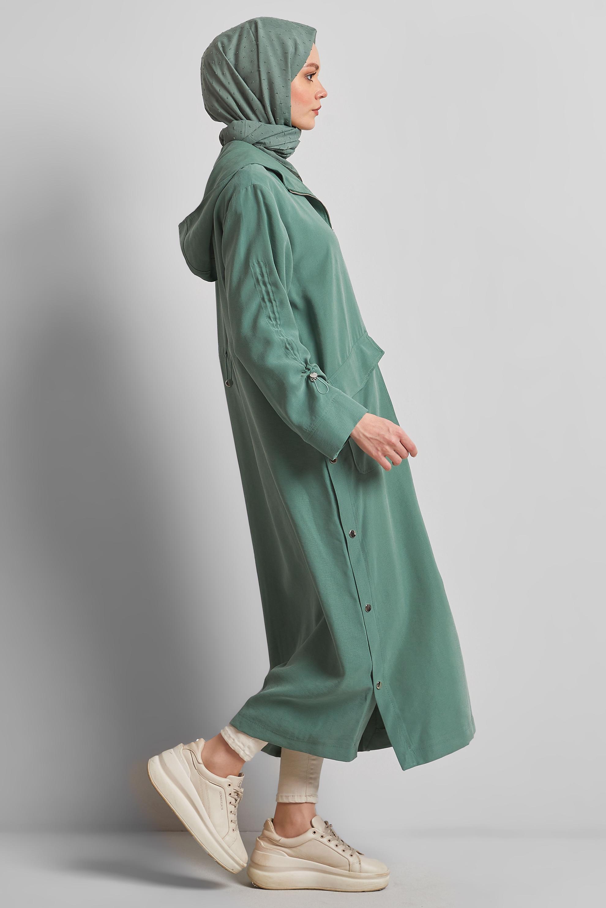 Vêtements hijab VERT TRENCH-COAT À CAPUCHE 10961
