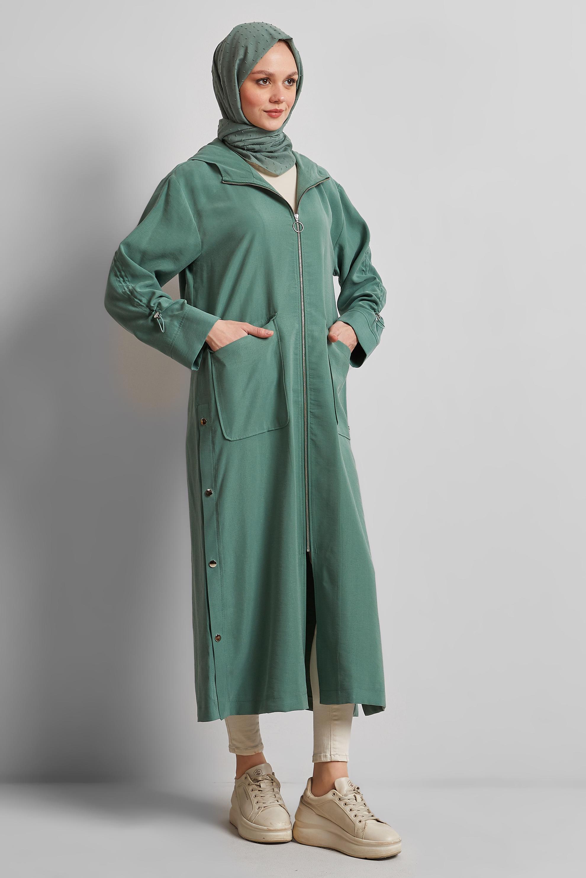 Vêtements hijab VERT TRENCH-COAT À CAPUCHE 10961