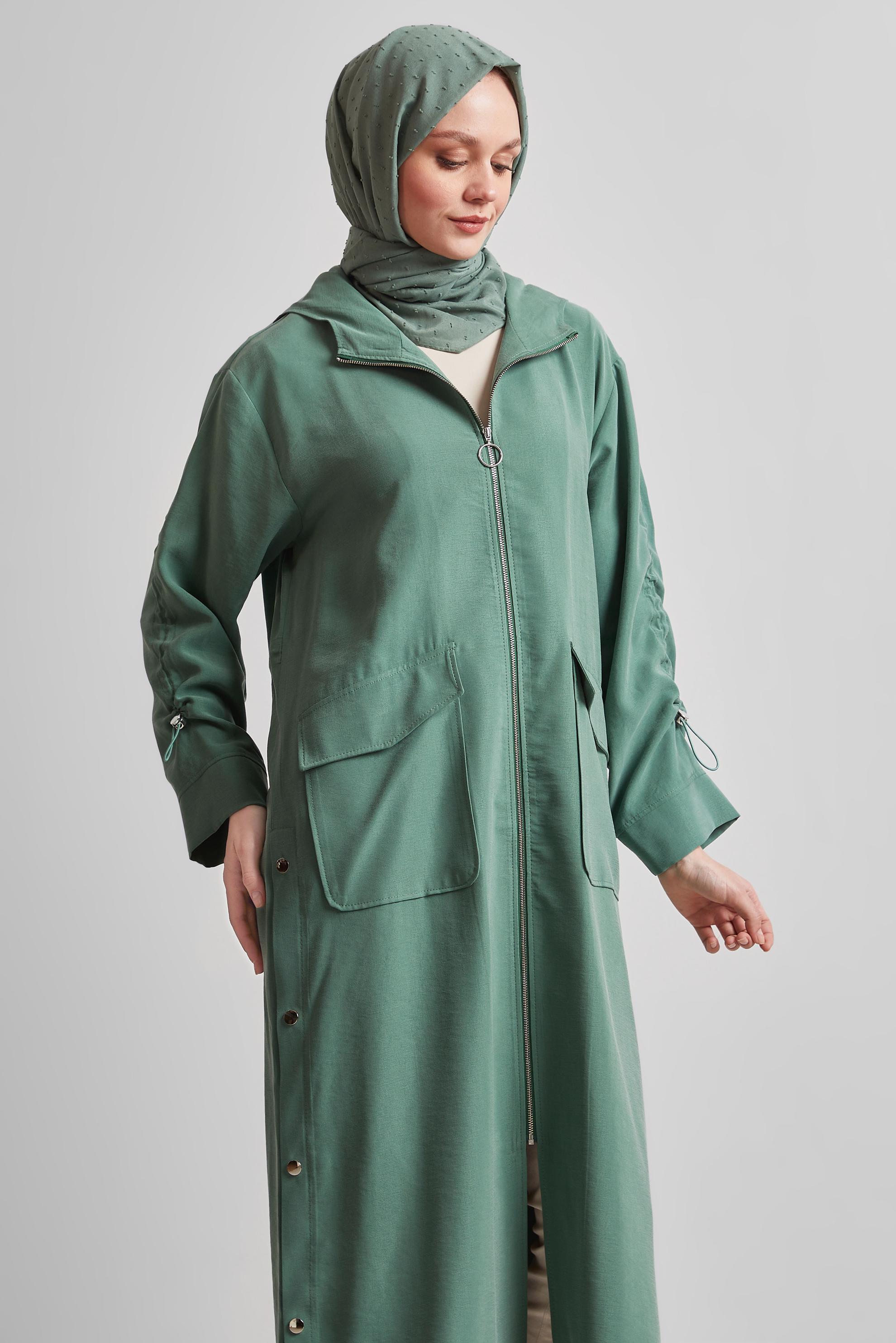 Vêtements hijab VERT TRENCH-COAT À CAPUCHE 10961
