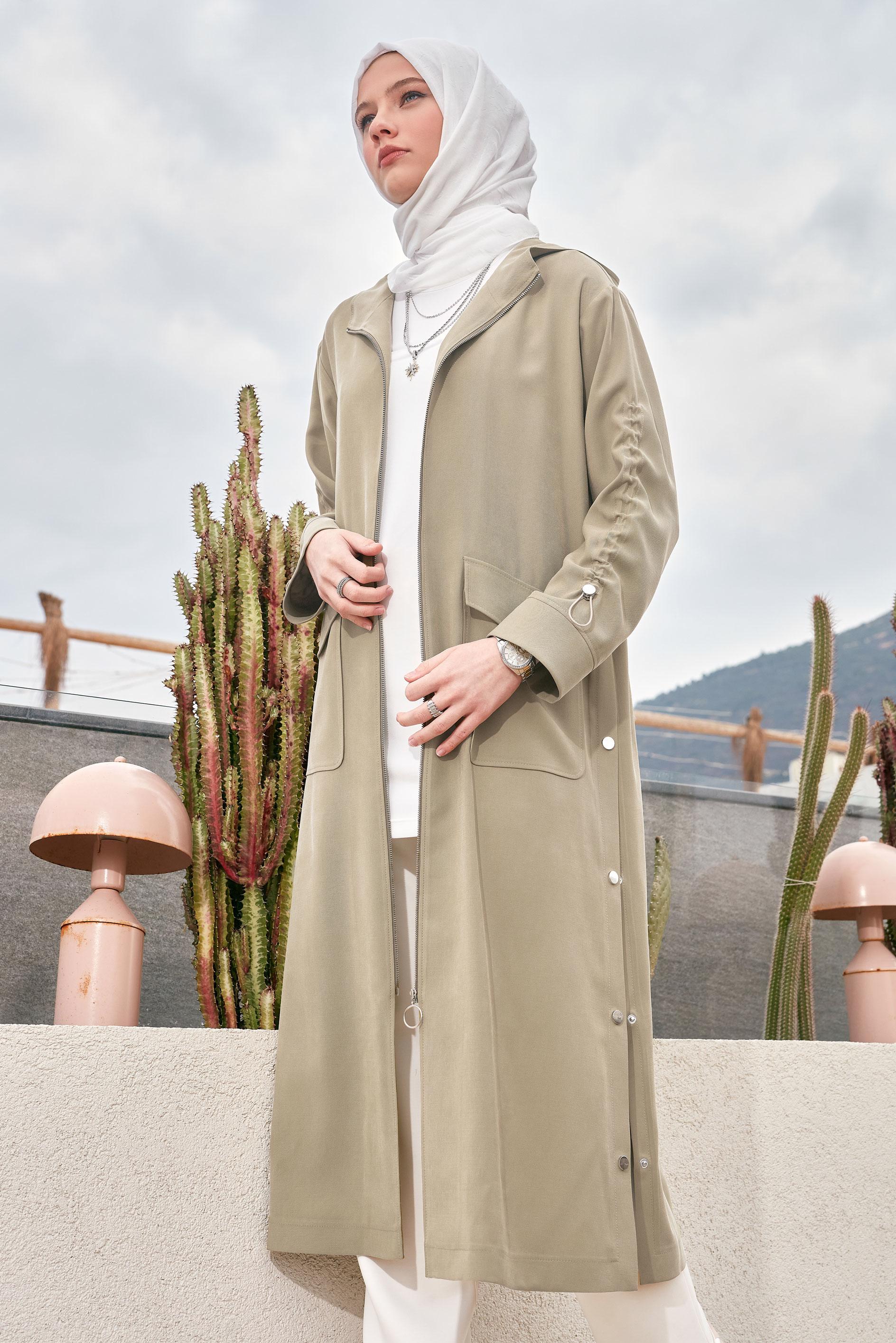 Vêtements hijab BEIGE TRENCH-COAT À CAPUCHE 10961