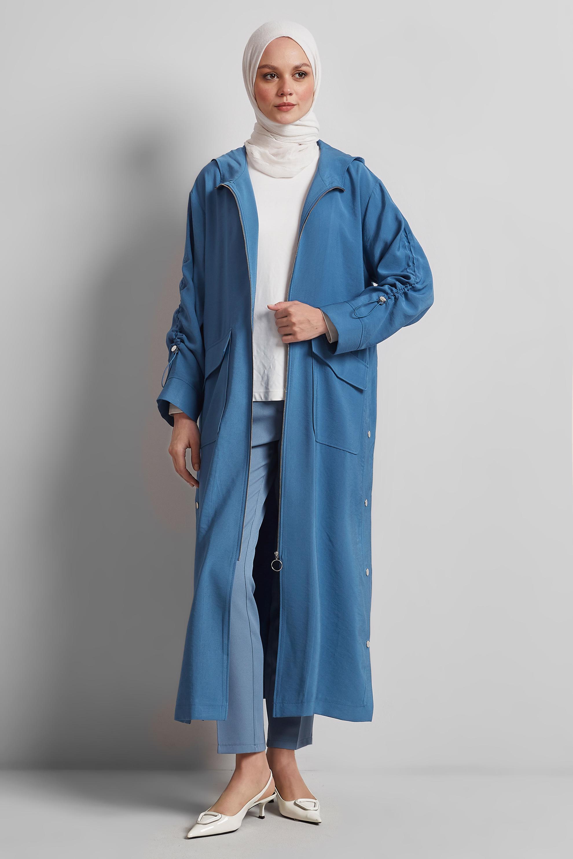 Vêtements hijab BLEU MARINE TRENCH-COAT À CAPUCHE 10961