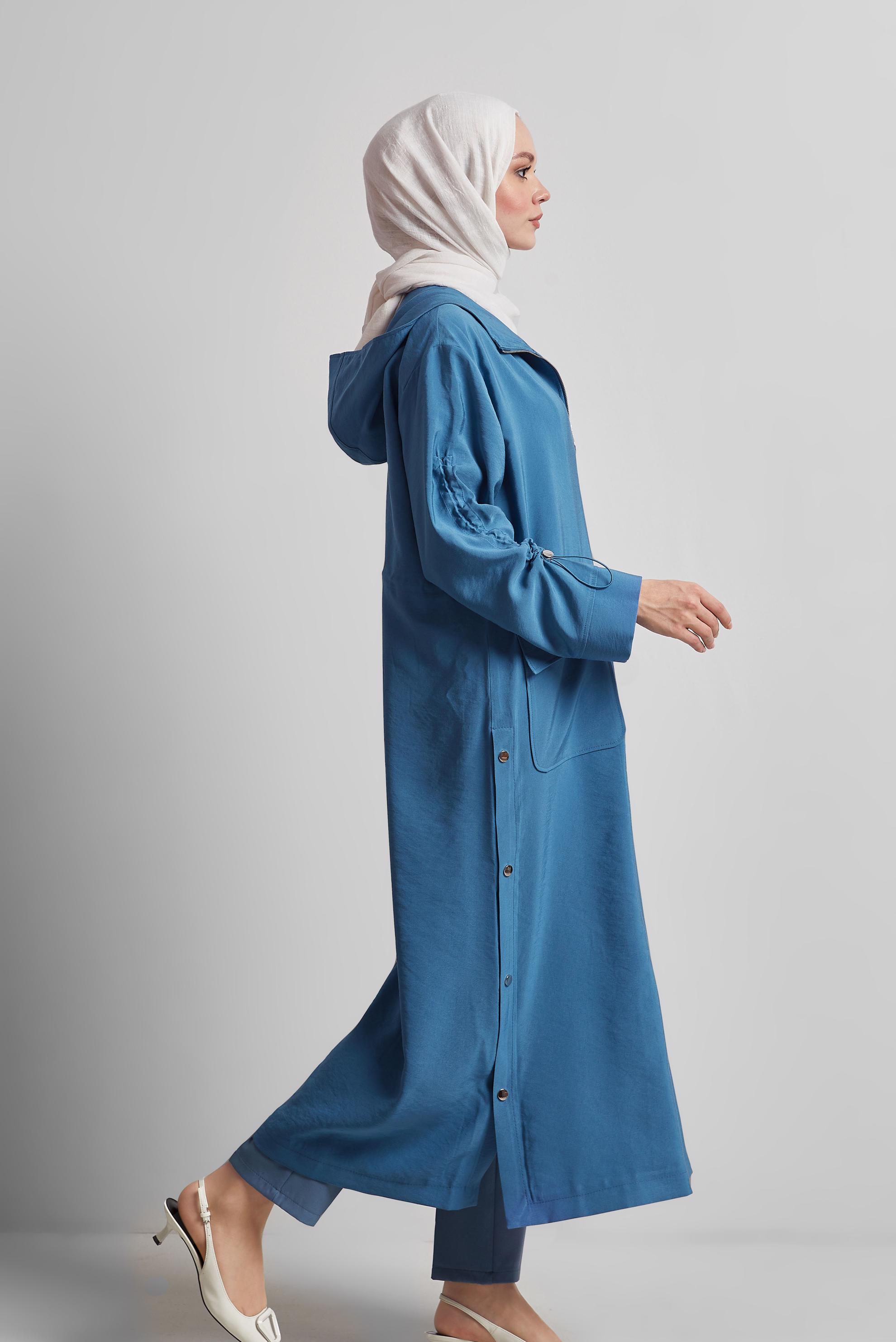 Vêtements hijab BLEU MARINE TRENCH-COAT À CAPUCHE 10961