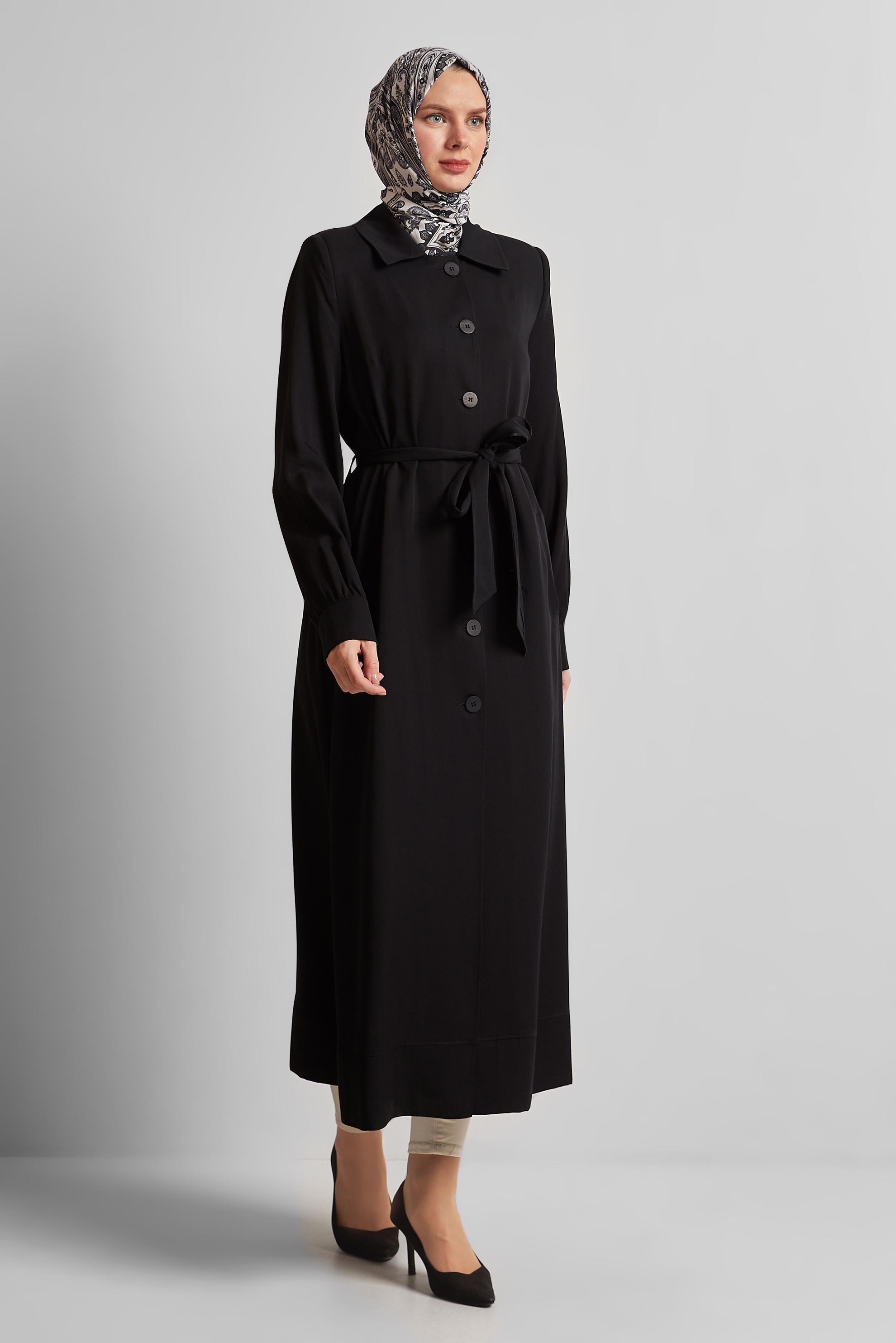 Hijab clothing BLACK BELTED TRENCH COAT 10962