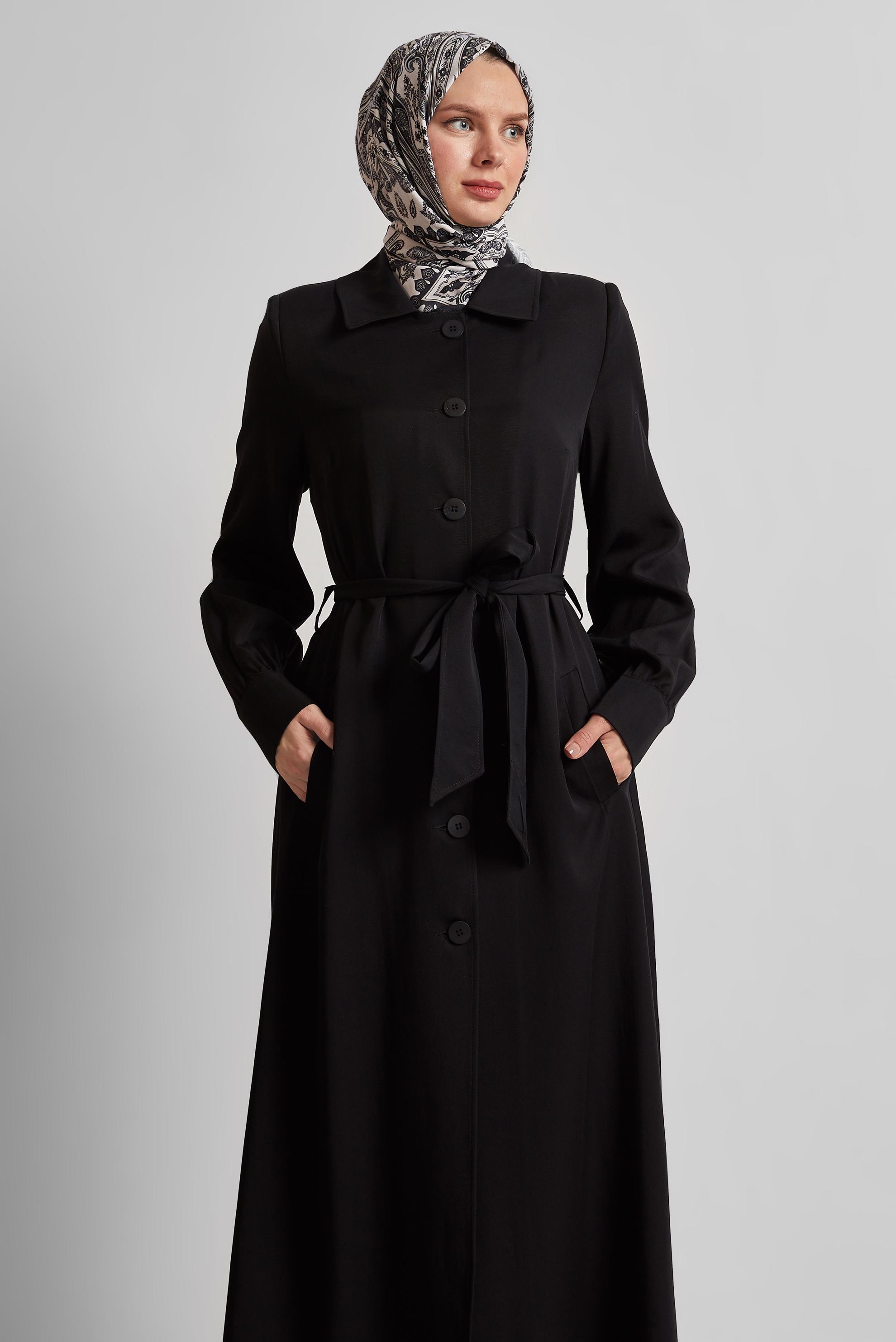 Hijab clothing BLACK BELTED TRENCH COAT 10962