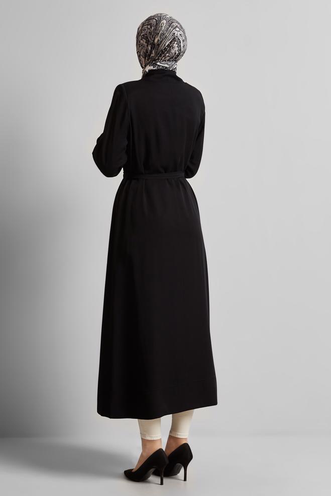 Vêtements hijab NOIR TRENCH-COAT CEINTURÉ 10962 - ALVİNA