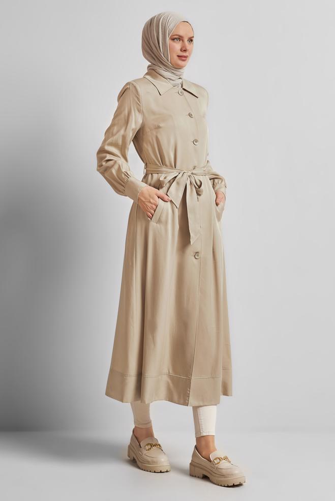 Vêtements hijab BEIGE TRENCH-COAT CEINTURÉ 10962 - ALVİNA