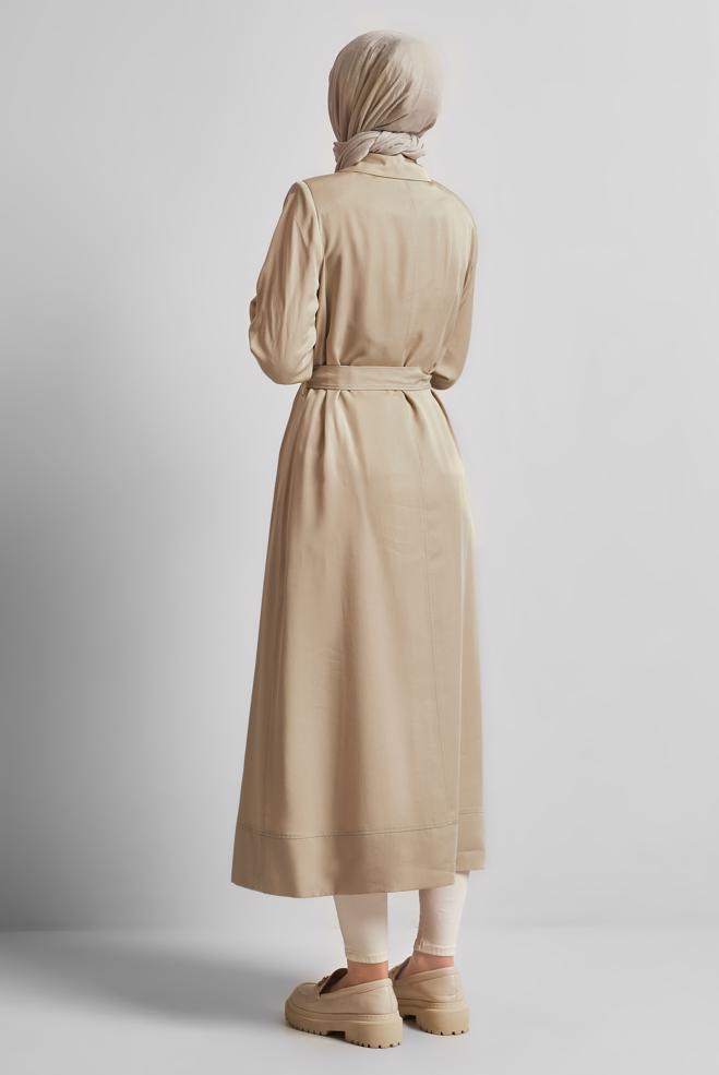 Vêtements hijab BEIGE TRENCH-COAT CEINTURÉ 10962 - ALVİNA