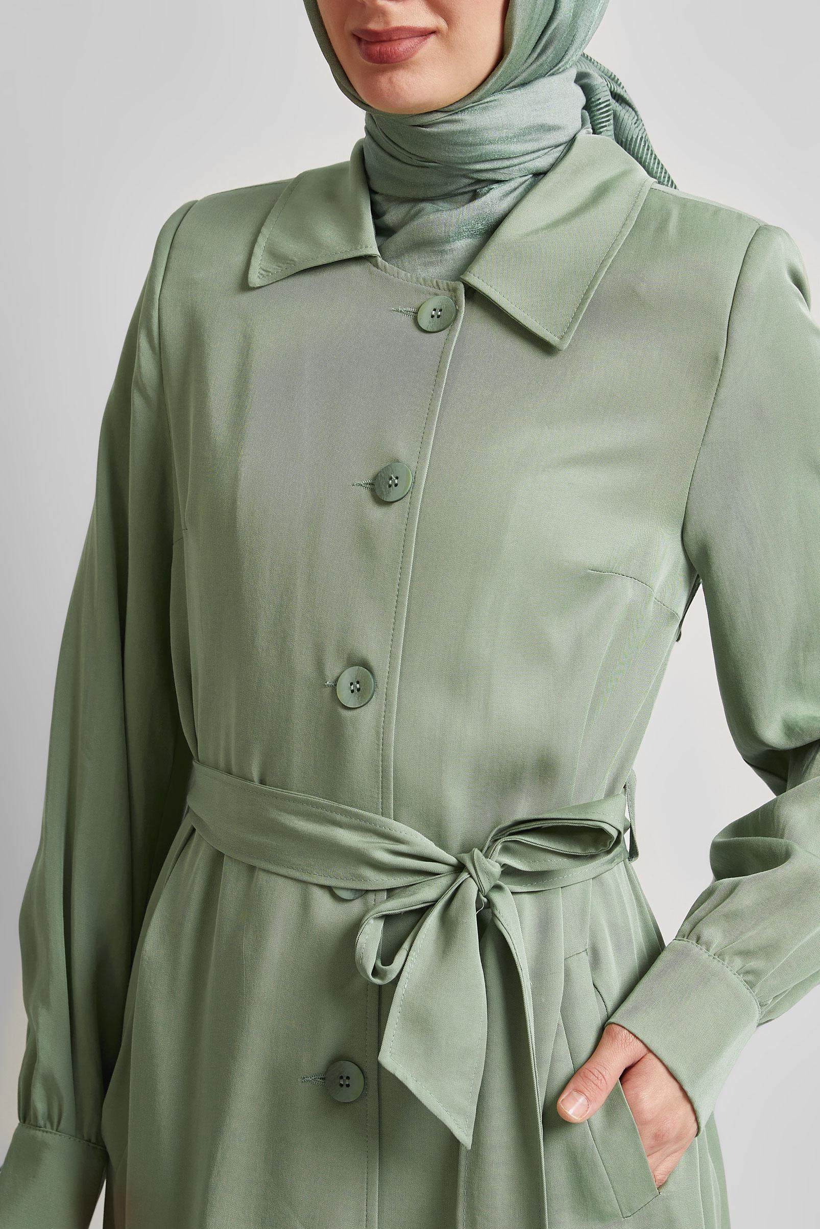 Vêtements hijab VERT TRENCH-COAT CEINTURÉ 10962