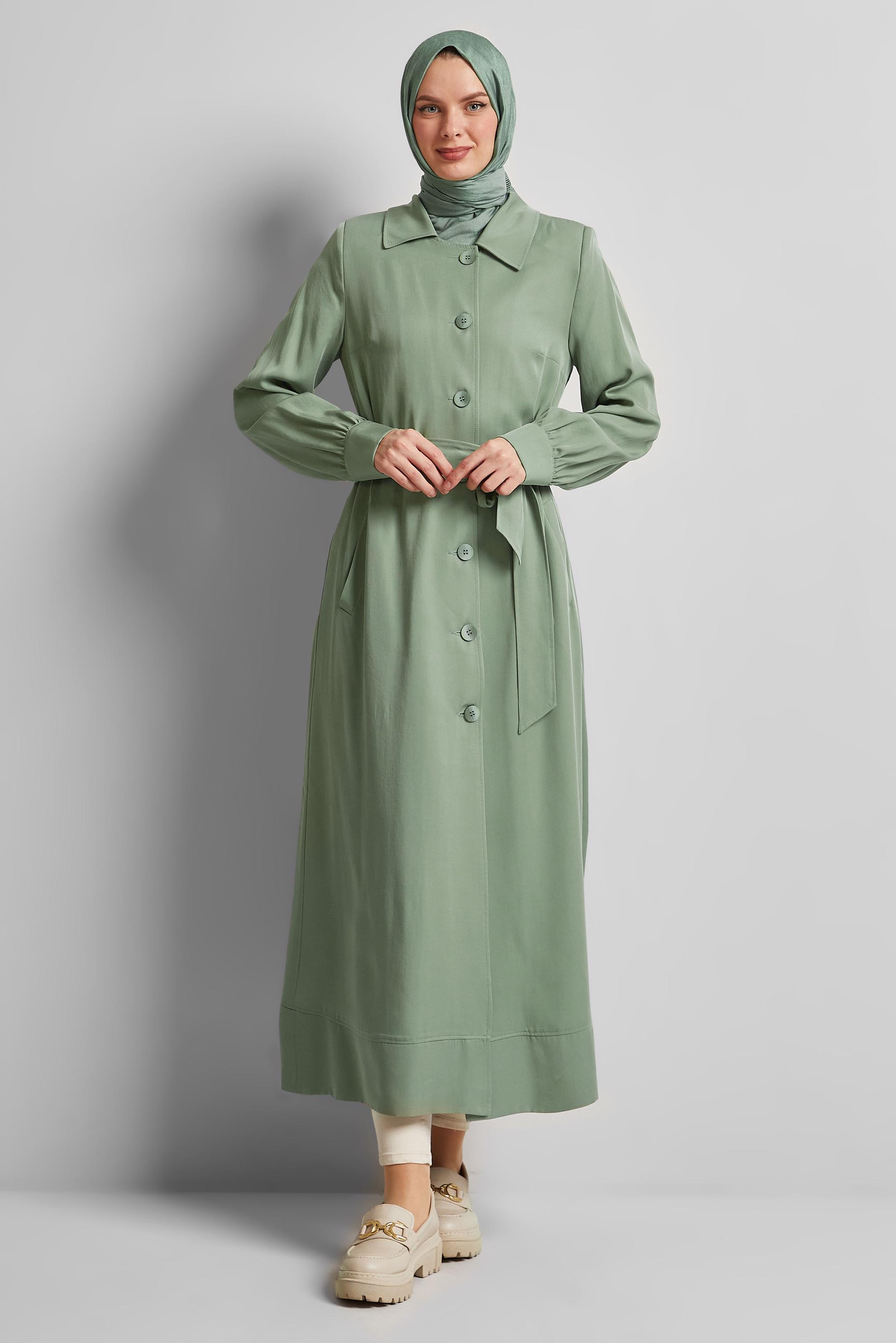 Vêtements hijab VERT TRENCH-COAT CEINTURÉ 10962