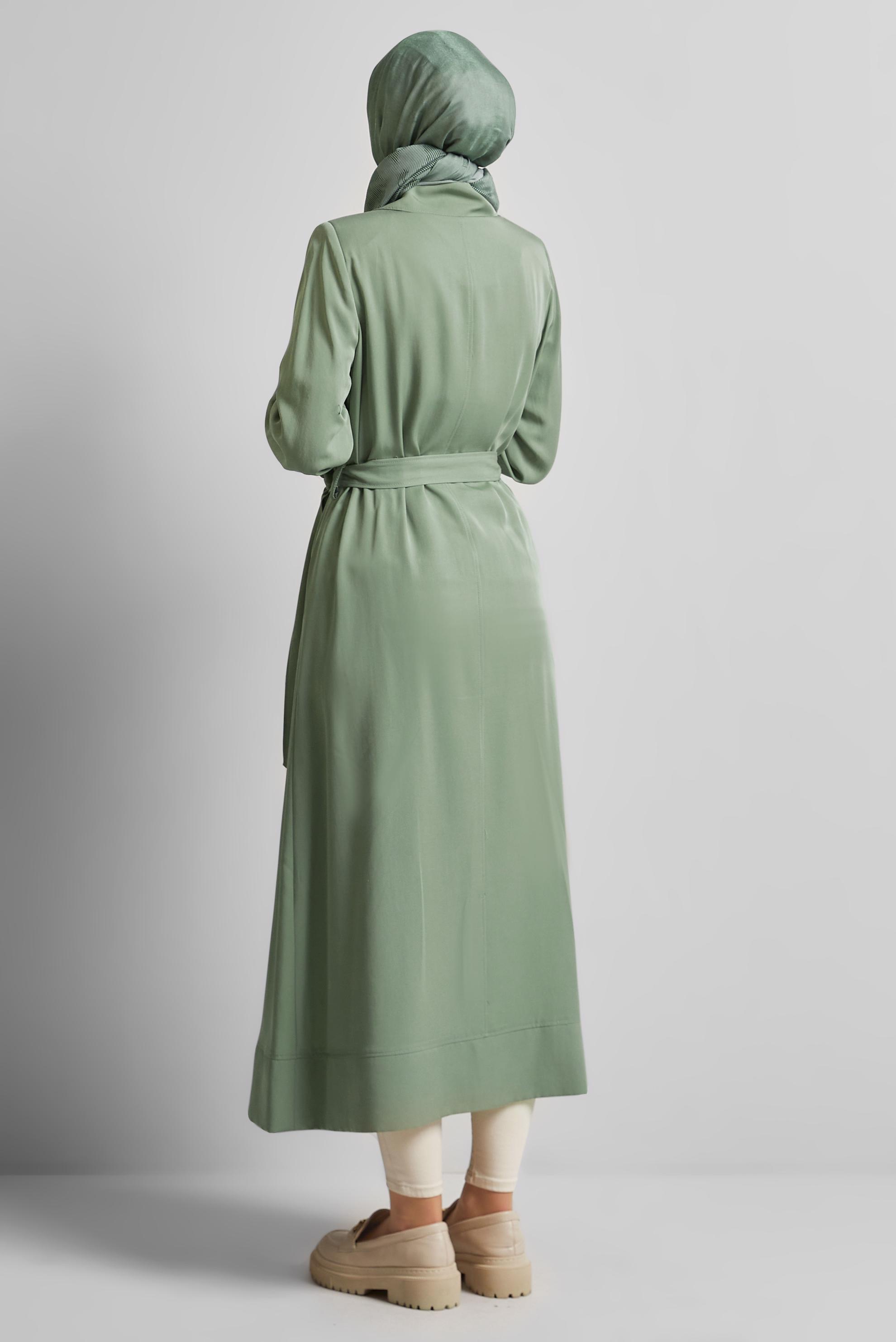 Vêtements hijab VERT TRENCH-COAT CEINTURÉ 10962