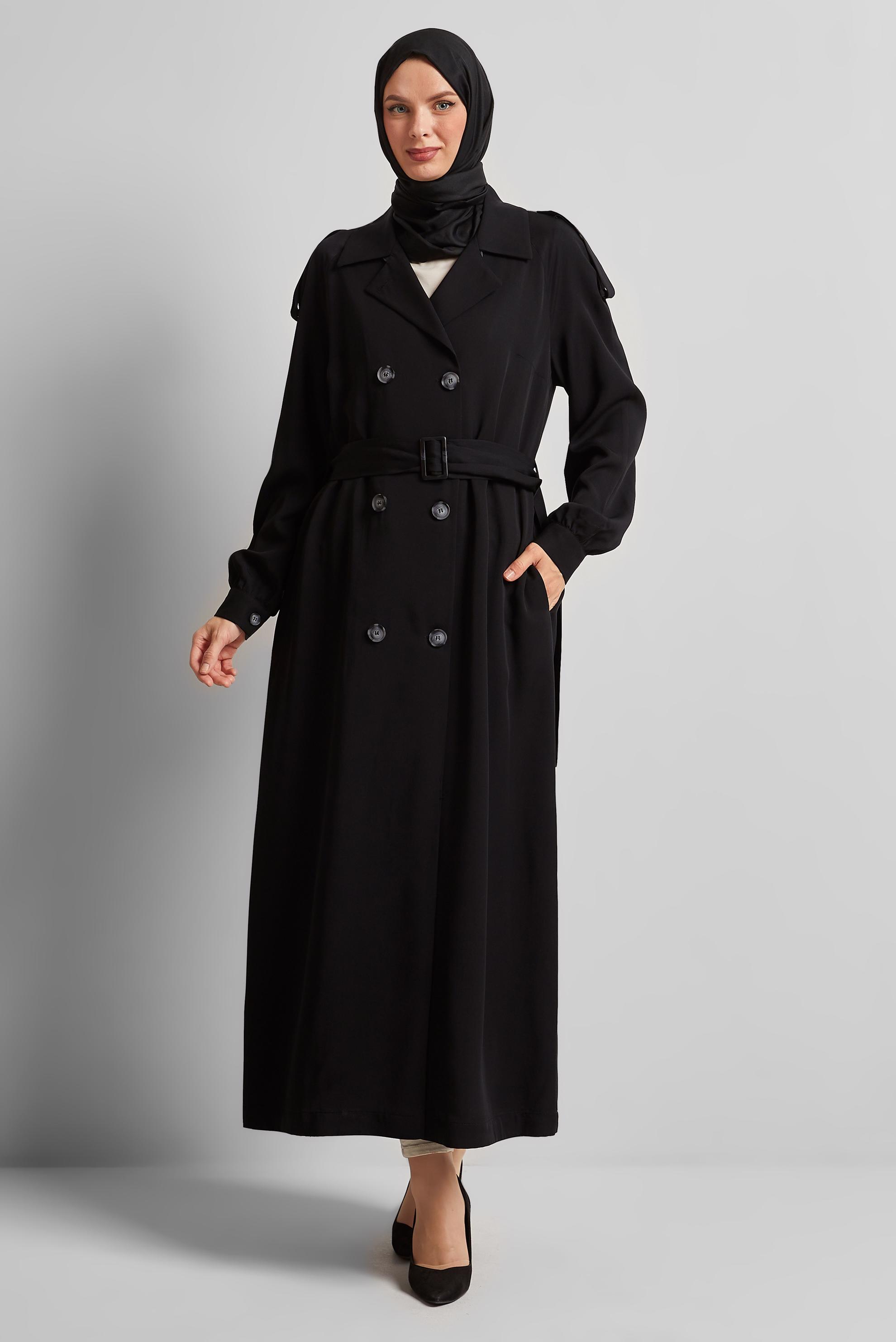 Vêtements hijab NOIR TRENCH-COAT CEINTURÉ 10964