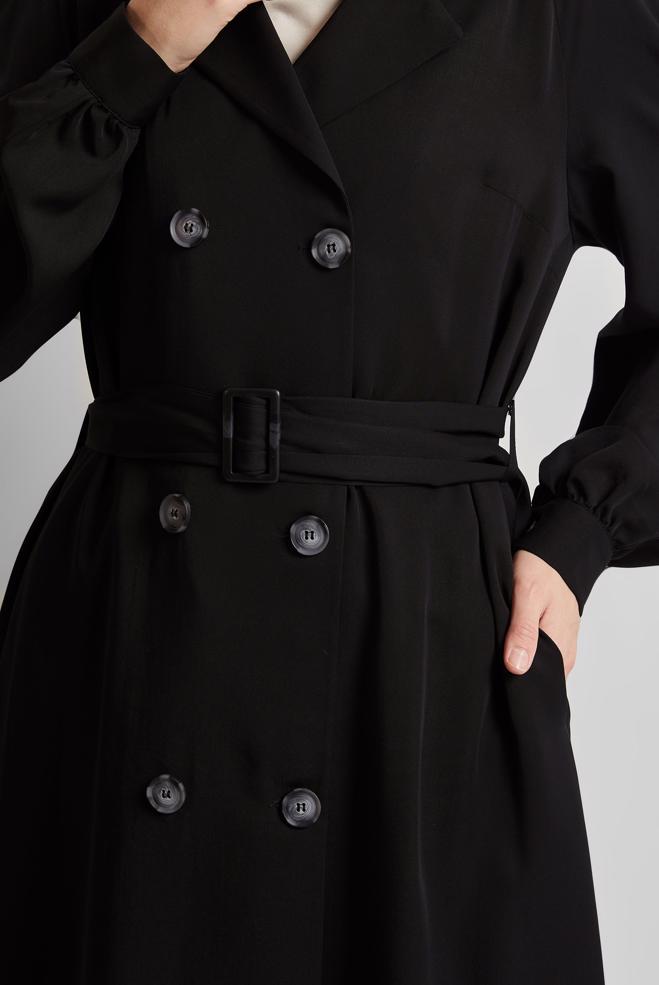 Vêtements hijab NOIR TRENCH-COAT CEINTURÉ 10964 - ALVİNA