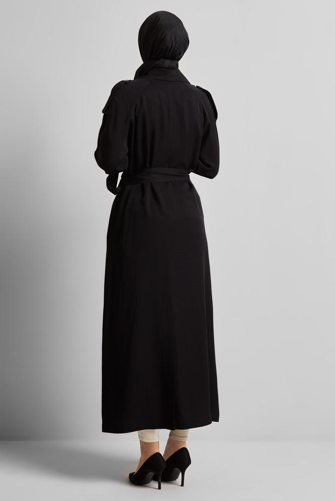 Vêtements hijab NOIR TRENCH-COAT CEINTURÉ 10964 - ALVİNA