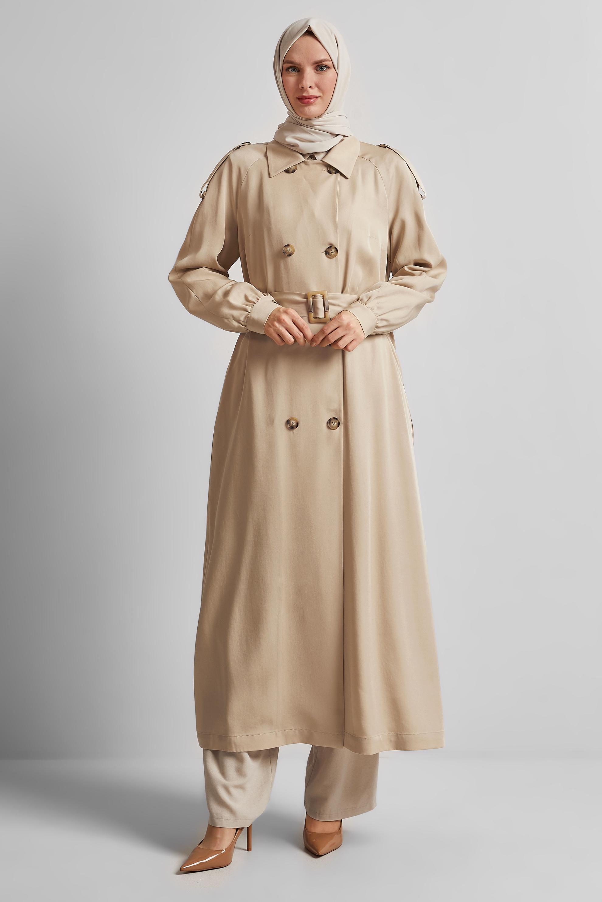 Hijab clothing BEIGE BELTED TRENCH COAT 10964