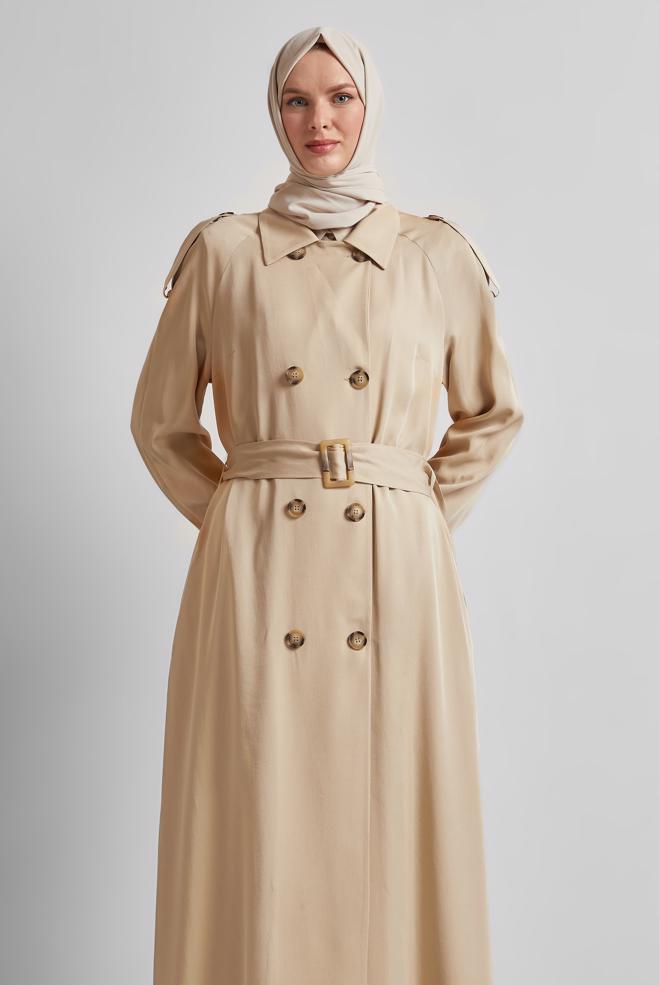 Vêtements hijab BEIGE TRENCH-COAT CEINTURÉ 10964 - ALVİNA