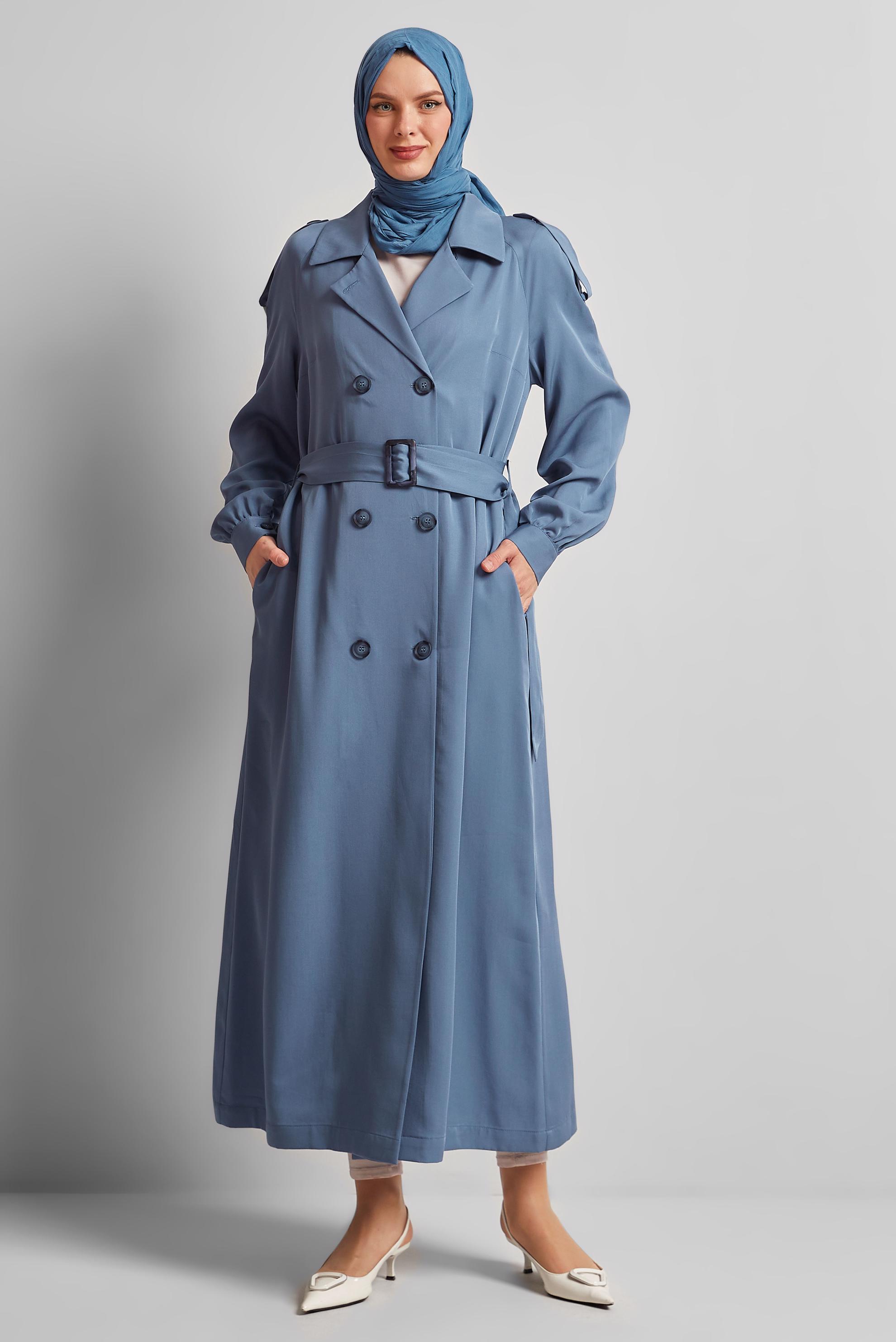 Vêtements hijab BLEU MARINE TRENCH-COAT CEINTURÉ 10964