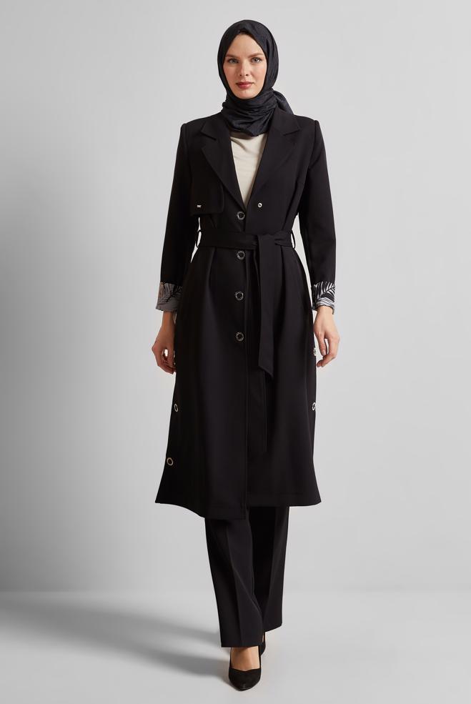 Vêtements hijab NOIR TRENCH CEINTURÉ 10965 - ALVİNA