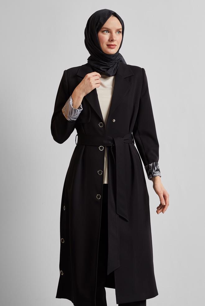 Vêtements hijab NOIR TRENCH CEINTURÉ 10965 - ALVİNA
