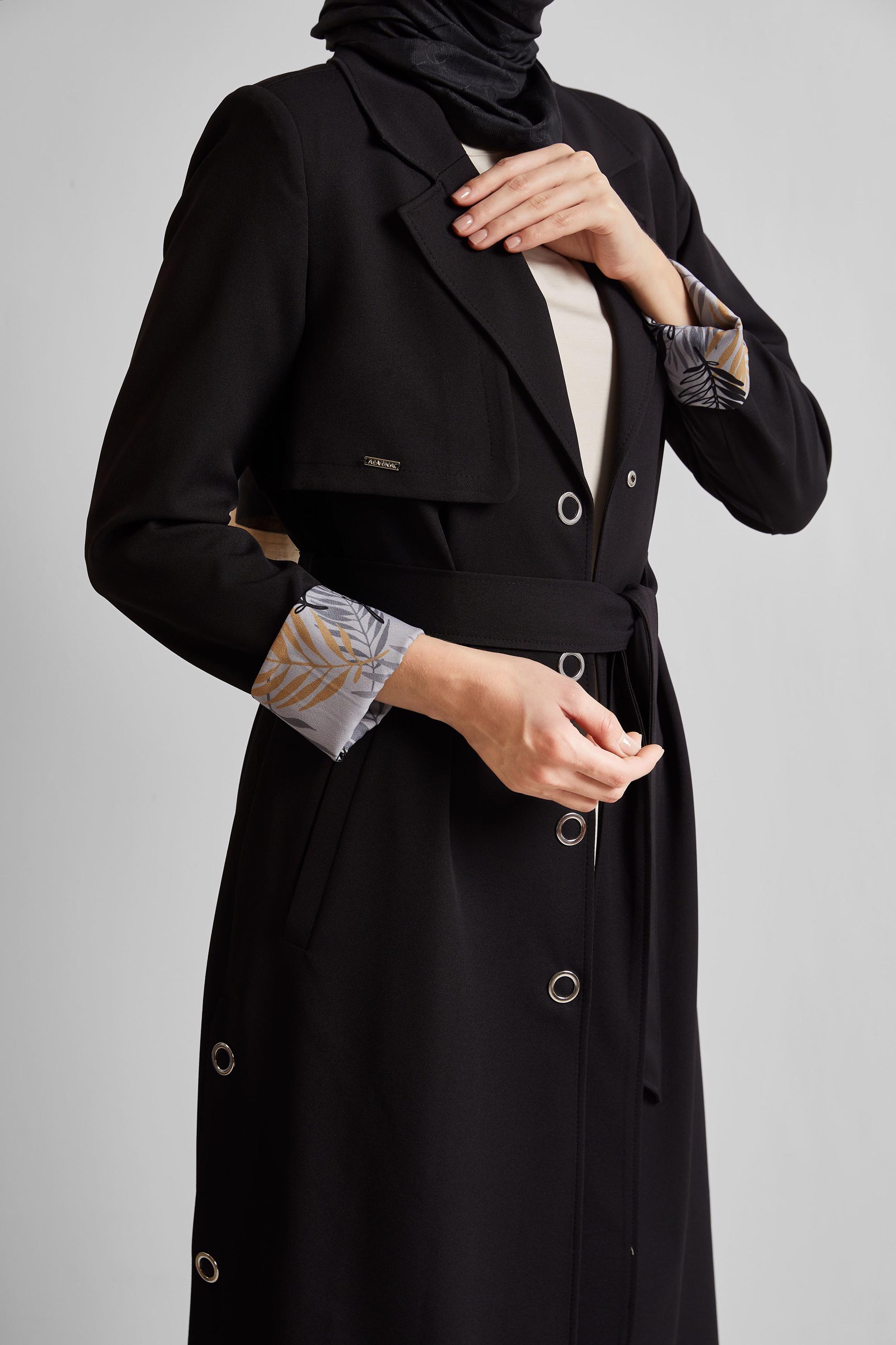 Hijab clothing BLACK BELTED TRENCH COAT 10965