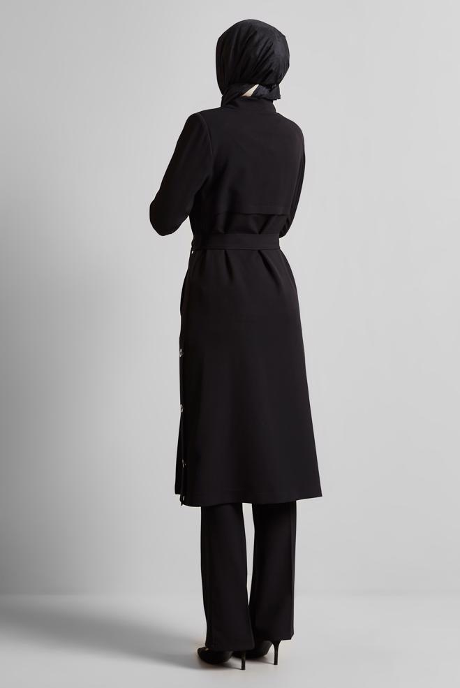 Vêtements hijab NOIR TRENCH CEINTURÉ 10965 - ALVİNA