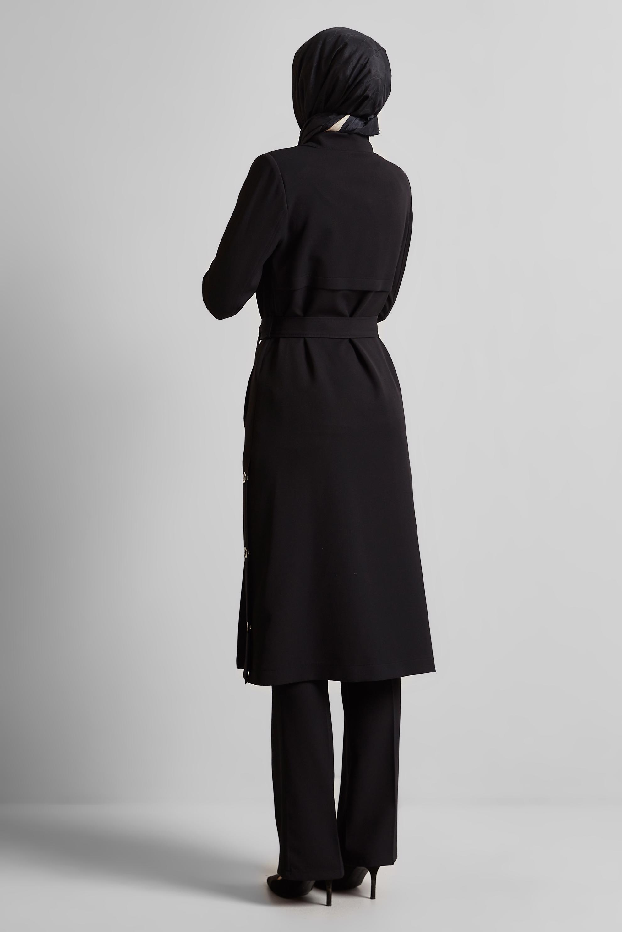 Hijab clothing BLACK BELTED TRENCH COAT 10965