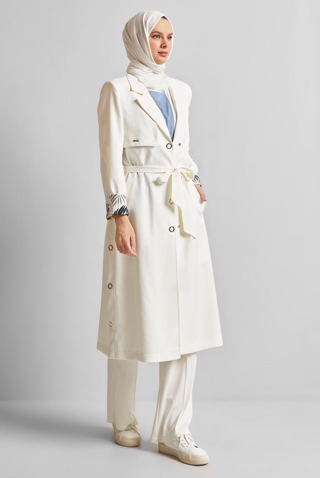 Vêtements hijab BLANC TRENCH CEINTURÉ 10965 - ALVİNA
