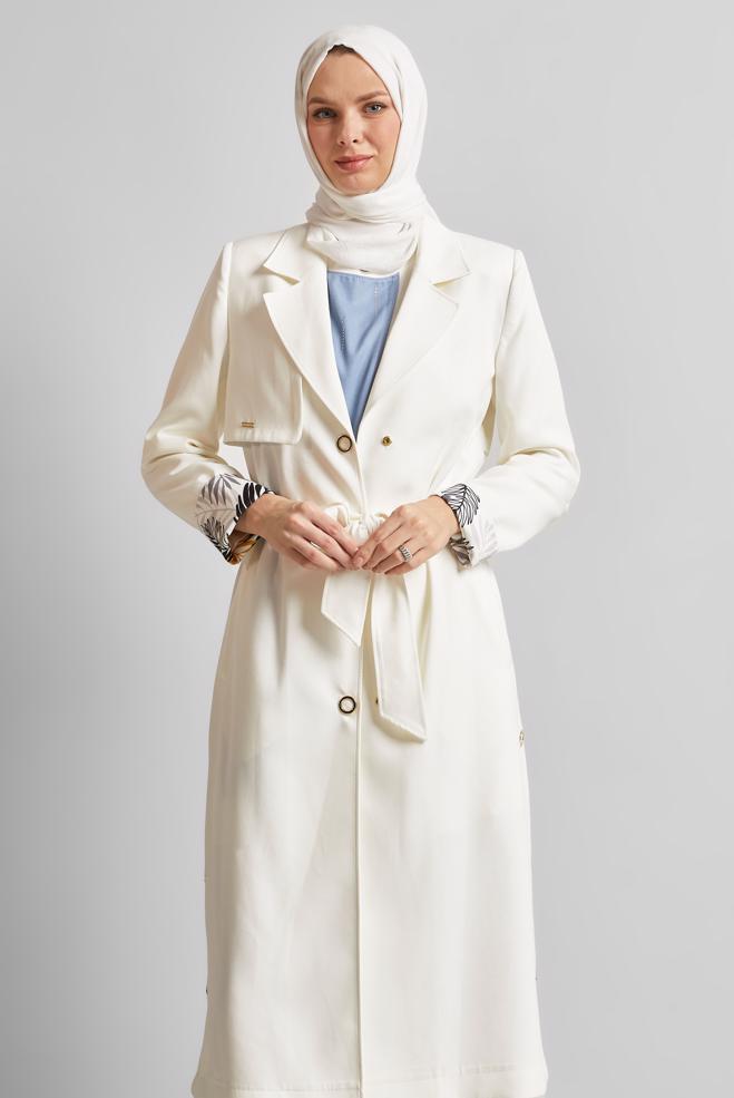 Vêtements hijab BLANC TRENCH CEINTURÉ 10965 - ALVİNA