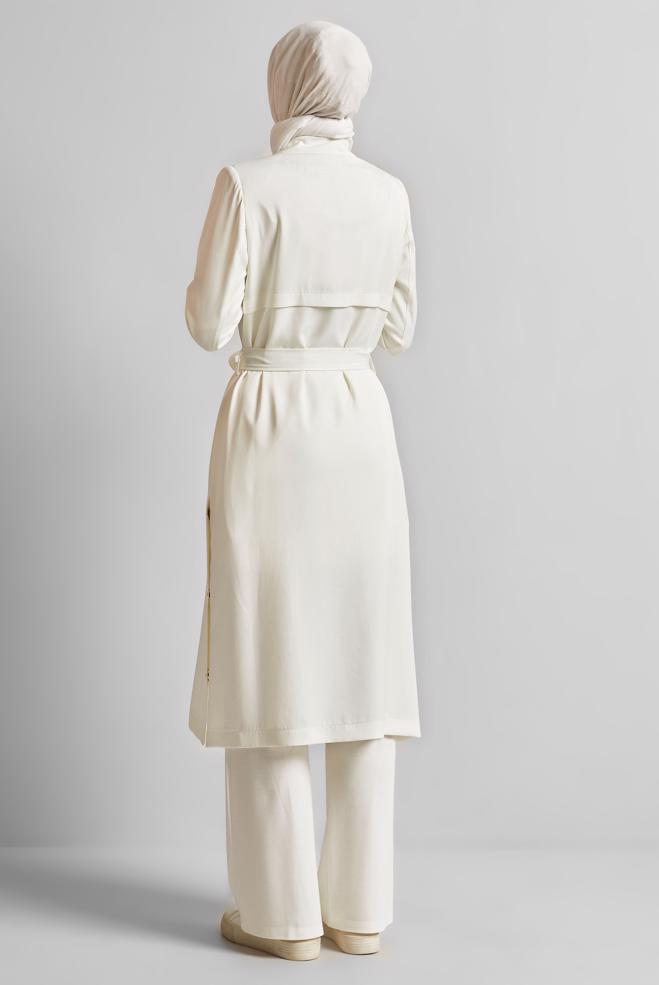 Vêtements hijab BLANC TRENCH CEINTURÉ 10965 - ALVİNA