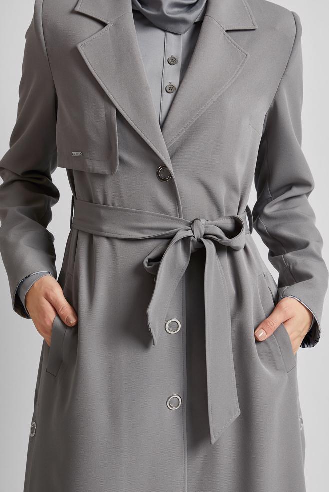 Vêtements hijab GRIS TRENCH CEINTURÉ 10965 - ALVİNA