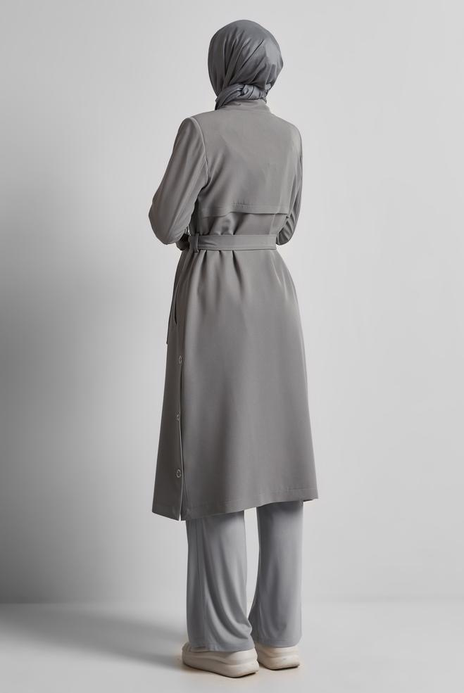 Vêtements hijab GRIS TRENCH CEINTURÉ 10965 - ALVİNA
