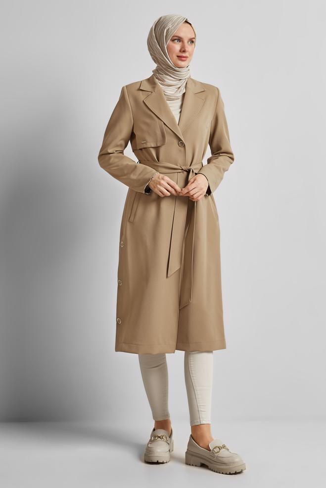 Vêtements hijab SABLE TRENCH CEINTURÉ 10965 - ALVİNA