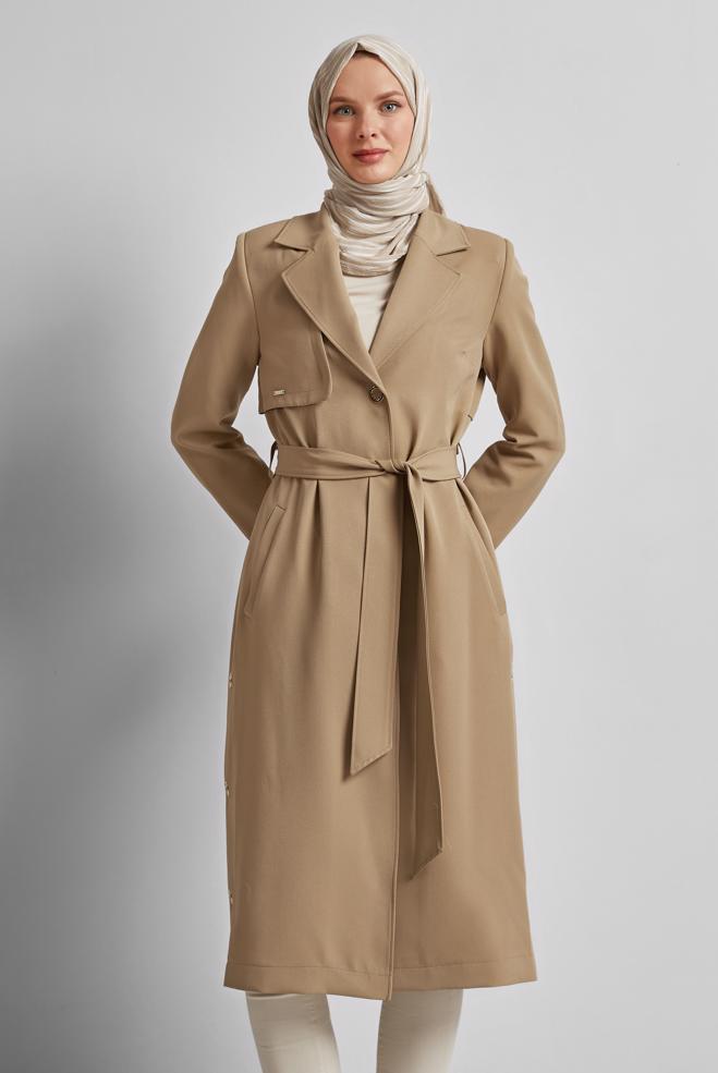 Vêtements hijab SABLE TRENCH CEINTURÉ 10965 - ALVİNA